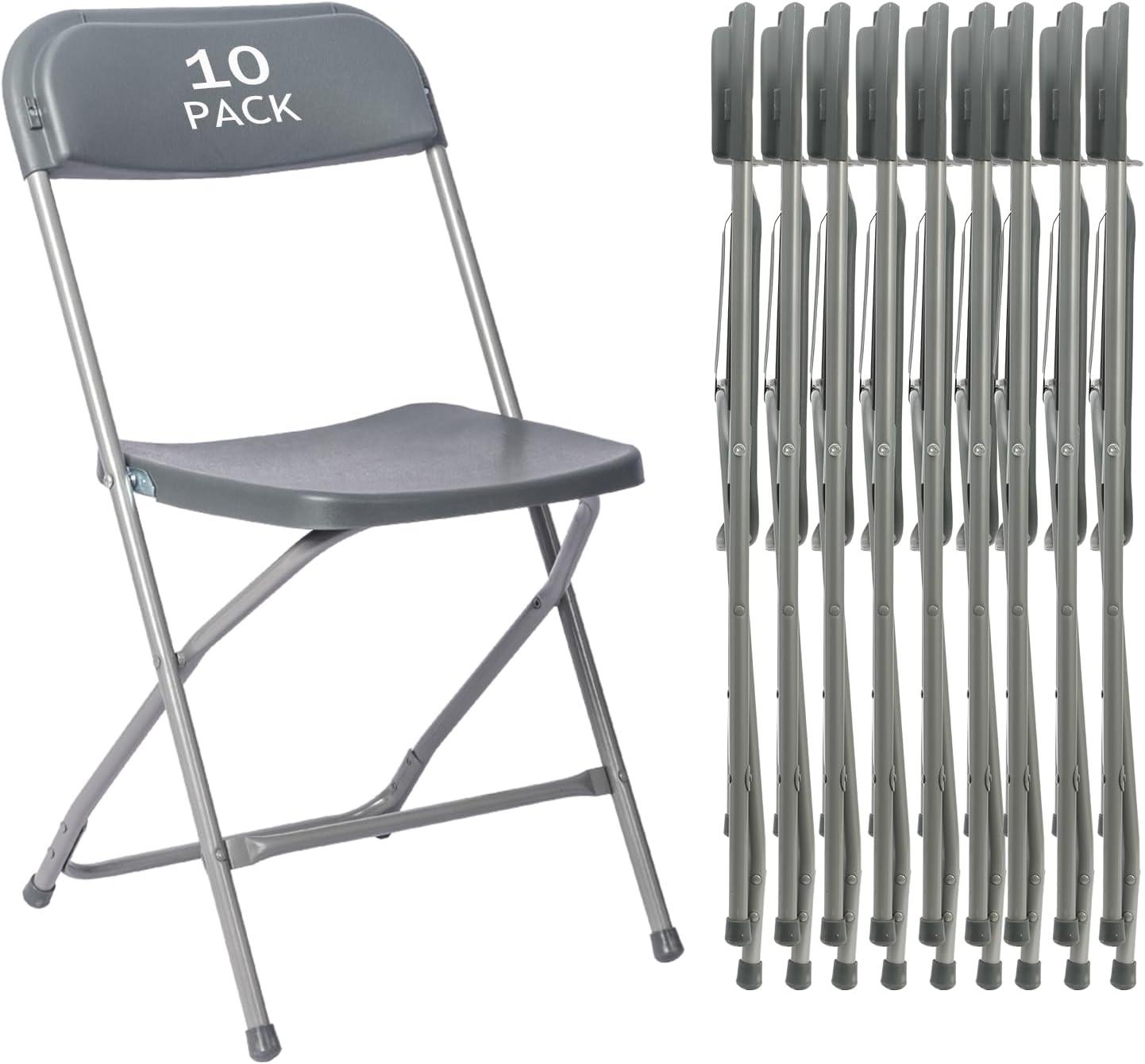 10 Pack Black Plastic Folding Chair for Indoor Outdoor, 350 lb Capacity, Foldable Commercial Stacking Chairs with Steel Frame for Office Wedding Party Events
