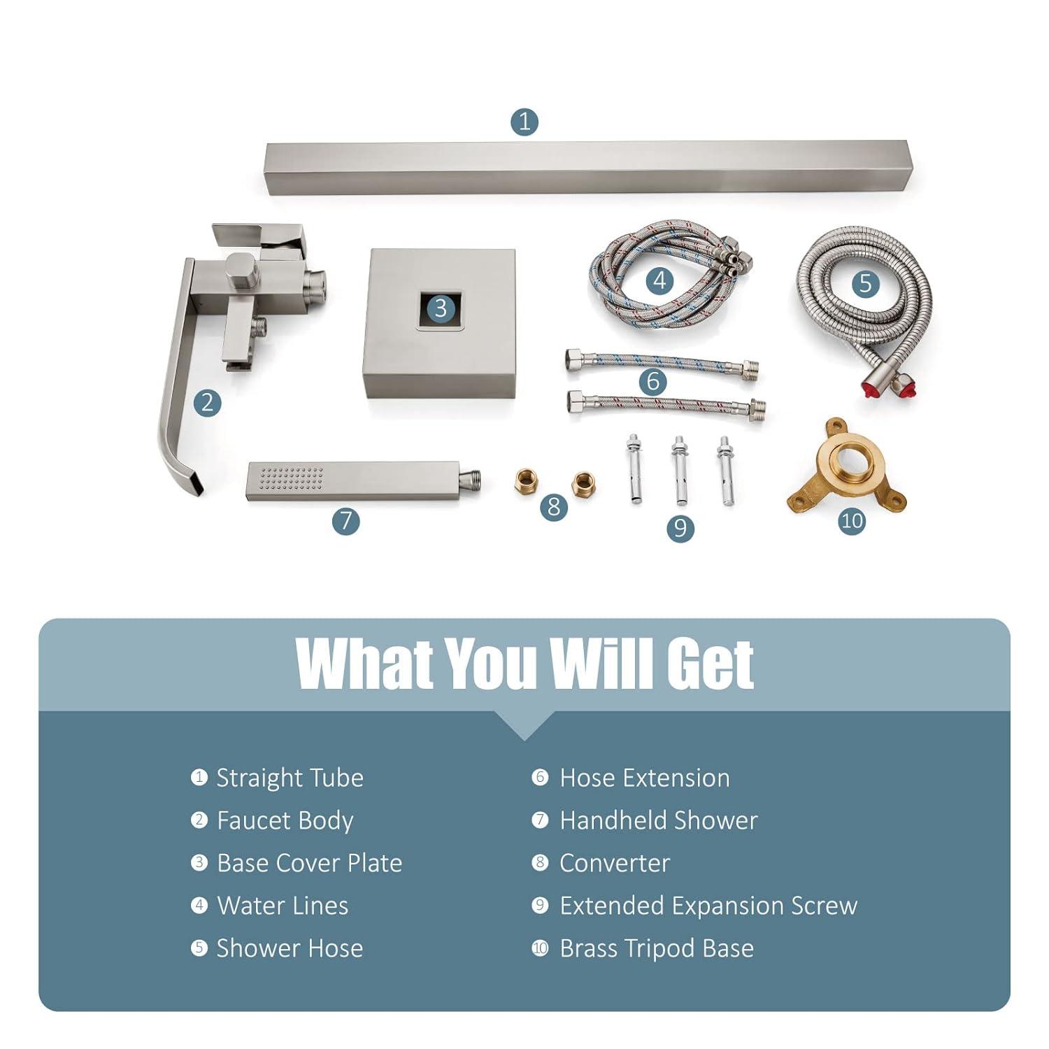 AlenArtWater Waterfall Tub Filler Freestanding Bathtub Faucet Floor Mount Brass Single Handle Bathroom Faucets with Hand Shower 93-LJQKCZ