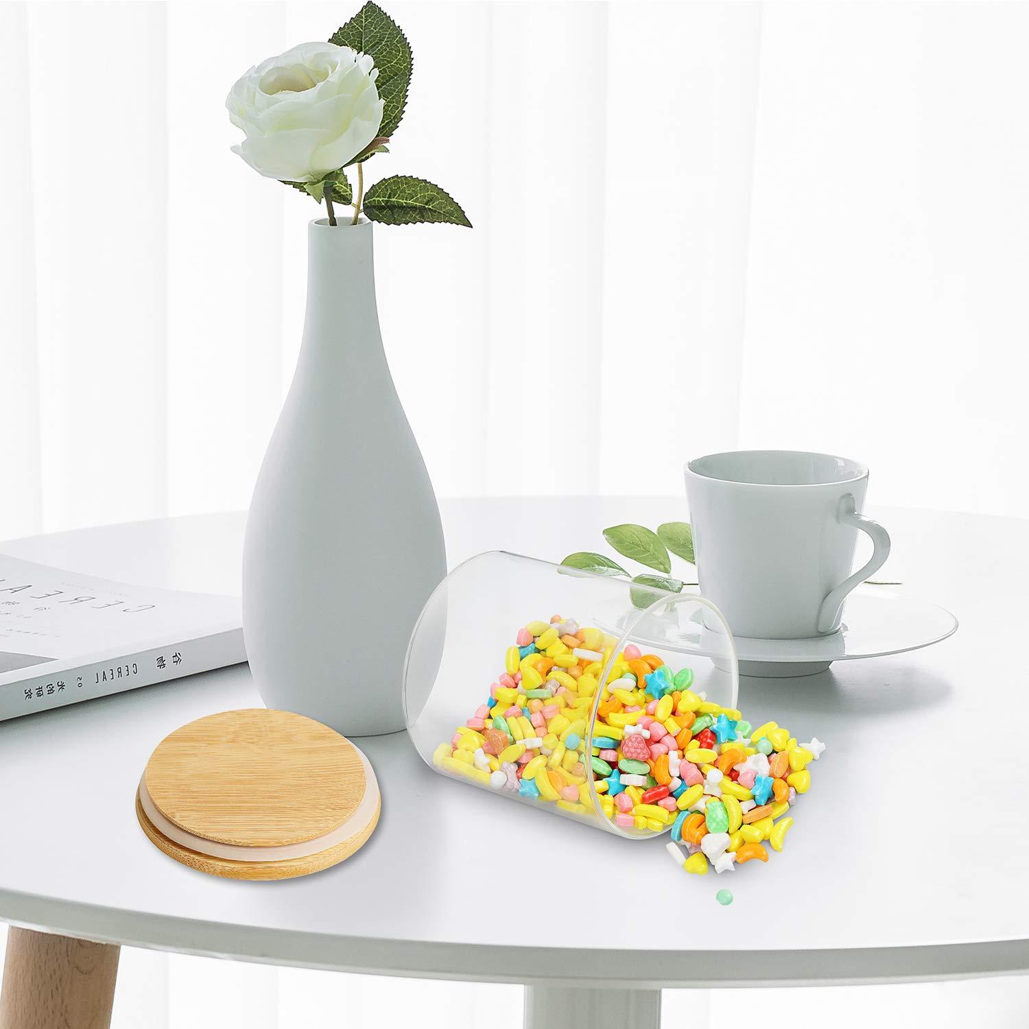 4 Pack Glass Jars with Airtight Bamboo Lids, Glass Kitchen Canisters Clear Container for Food Storage of Dry Goods, Cookie, Candy, Spices, Coffee Beans and More, 18.6 OZ