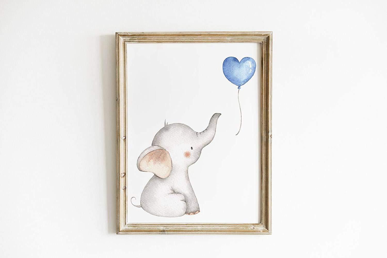 iMagitek Set of 6 Unframed Baby Boy Wall Art Prints, Blue Elephant Wall Decor with Balloons for Boy's Room (8" x 10")