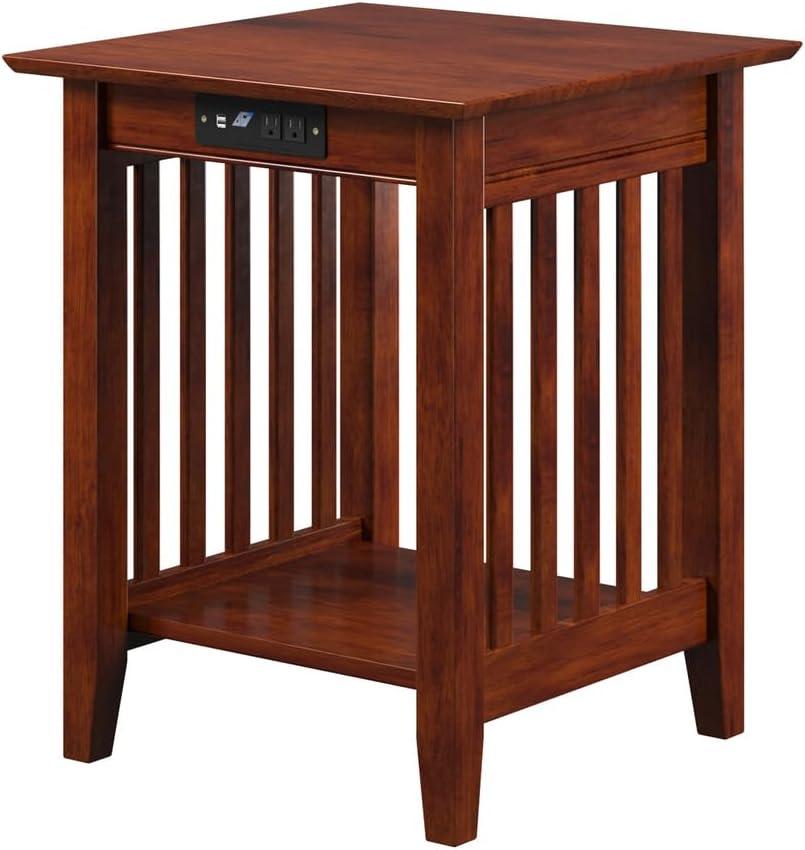 AFI Printer Stand Classic Mission USB Charger Walnut: Hardwood Office Cabinet with Fixed Shelf, 150lb Capacity