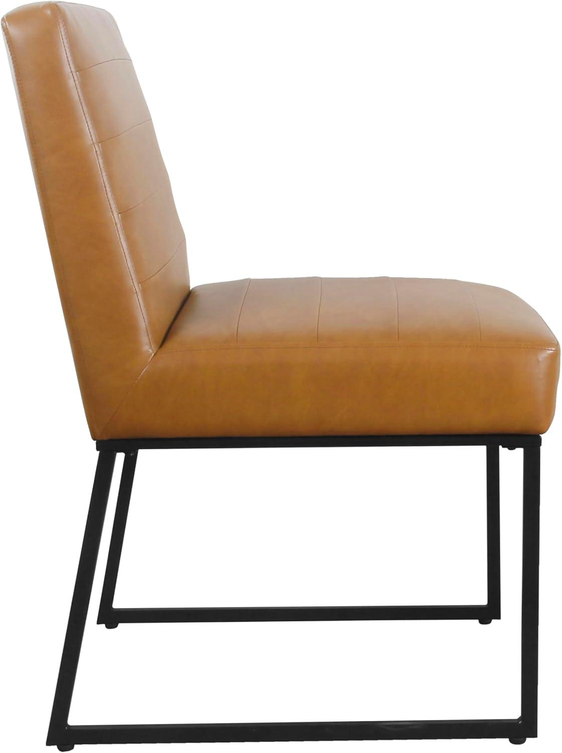 HomePop Channel Back Dining Chair with Metal Legs, Carmel Faux Leather