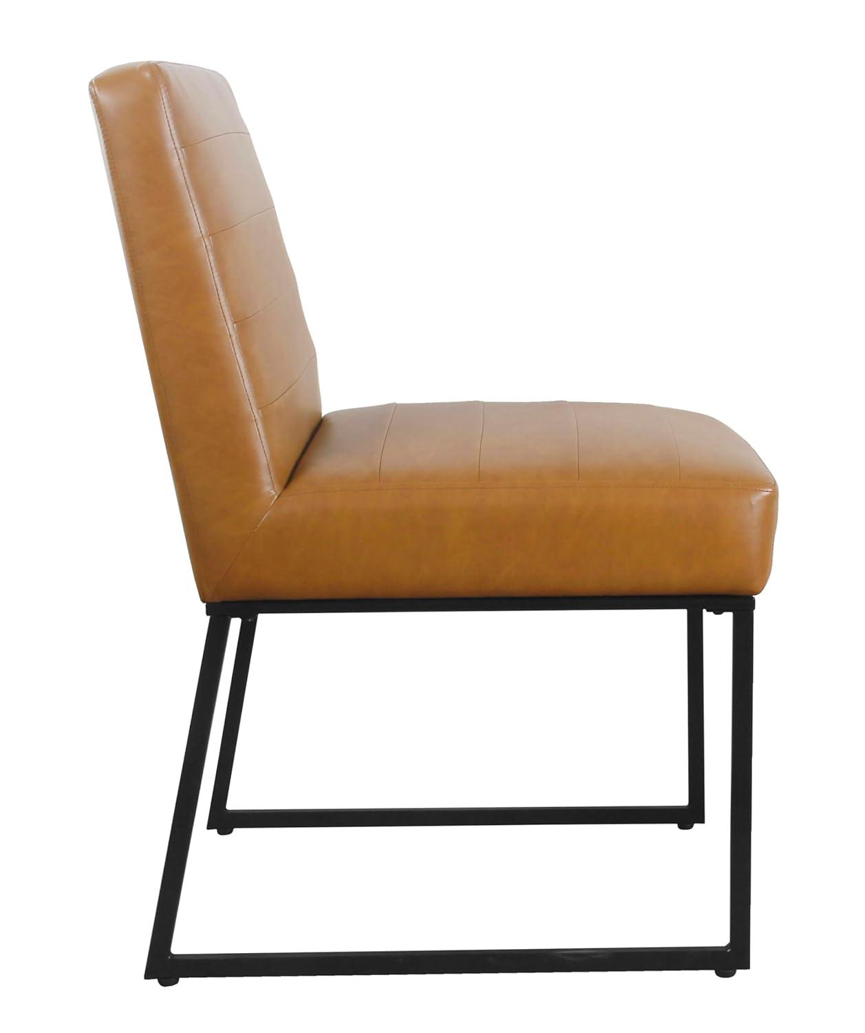 Channeled Metal Dining Chair Carmel Faux Leather - HomePop: Modern Upholstered, Spot Clean, 250lb Capacity