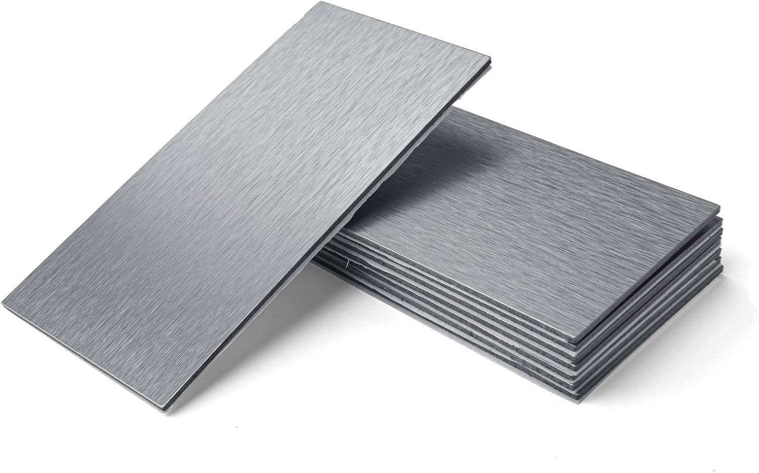 Brushed Aluminum 6'' x 3'' Peel and Stick Rectangular Wall Tiles