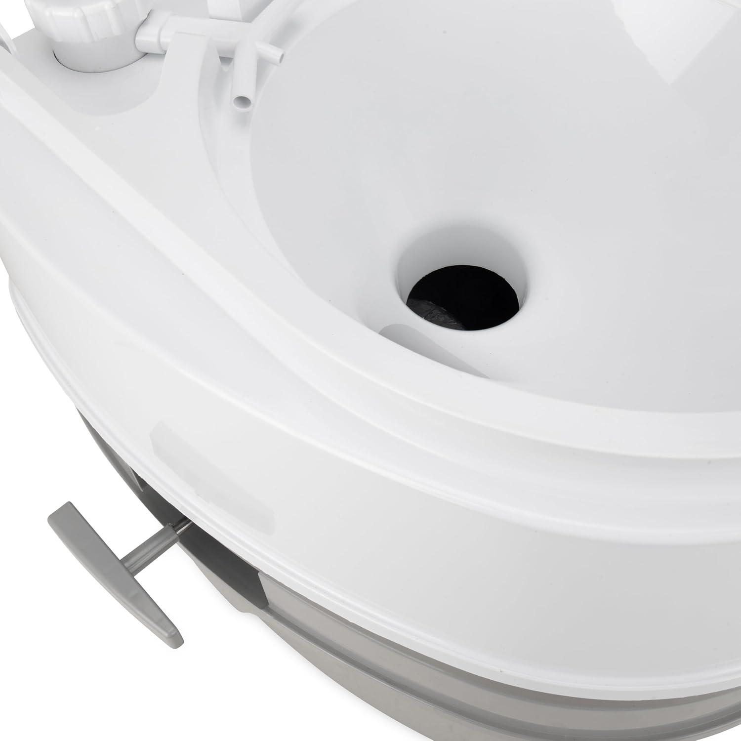 Camco Camping/RVing Premium Travel Toilet | Features a 5.3-Gallon Detachable Holding Tank, Pump Flush Design & Spring-Loaded Latch (41544)