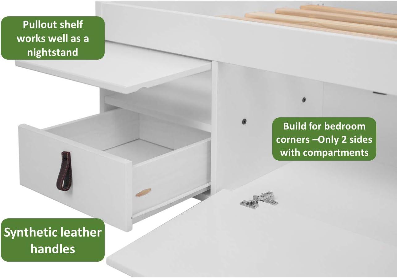Memomad Bali Storage Platform Sturdy Bed Frame with Drawers and More (White Wood Twin Size)