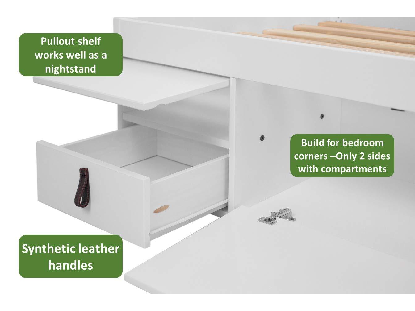 Memomad Bali Storage Platform Sturdy Bed Frame with Drawers and More (White Wood Twin Size)