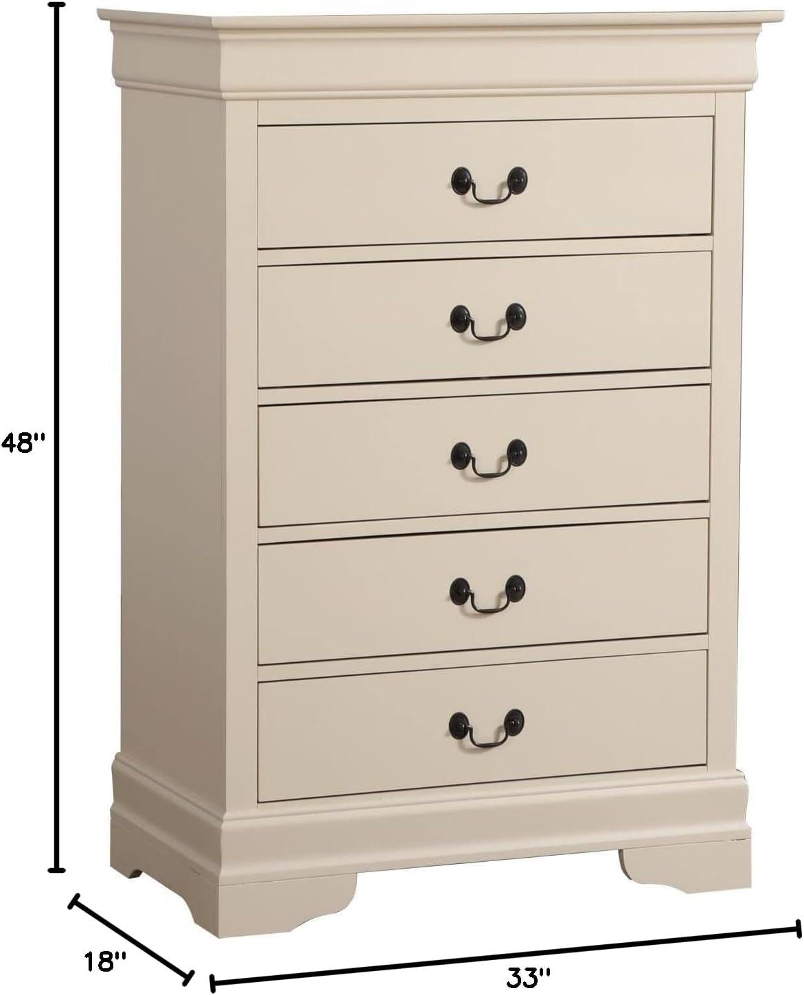 Glory Furniture Louis Phillipe 5 Drawer Chest in Beige