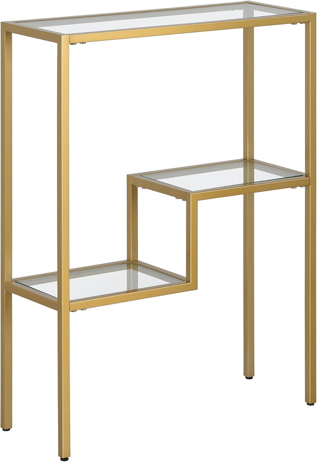 Lovett Brass Console Table with Tempered Glass Top and Shelf