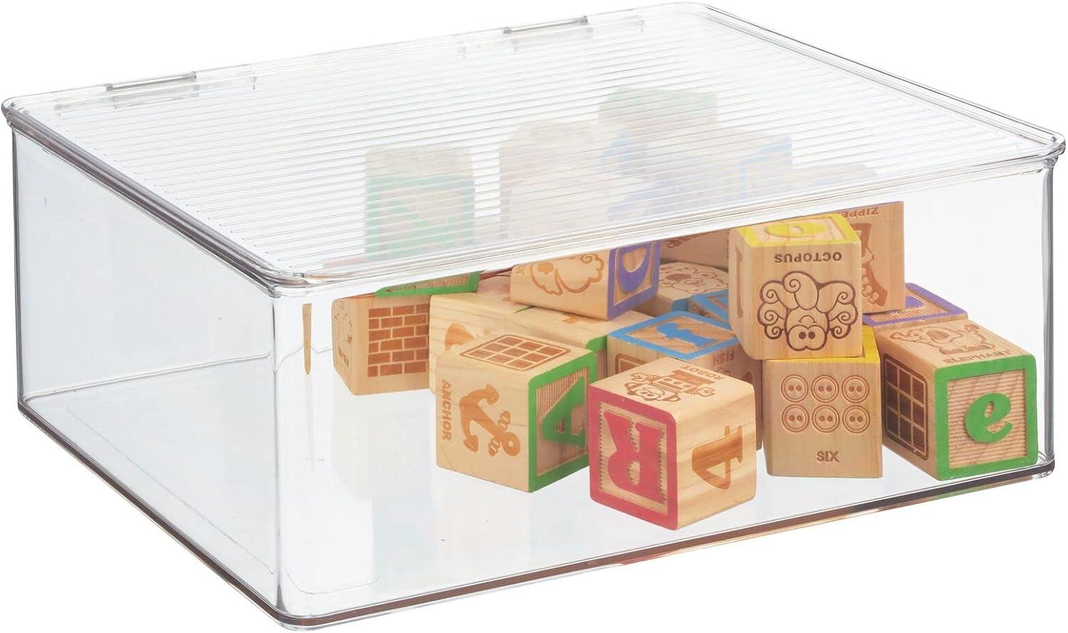 mDesign Plastic Stackable Toy Storage Bin Box with Hinge Lid, 8 Pack - Clear