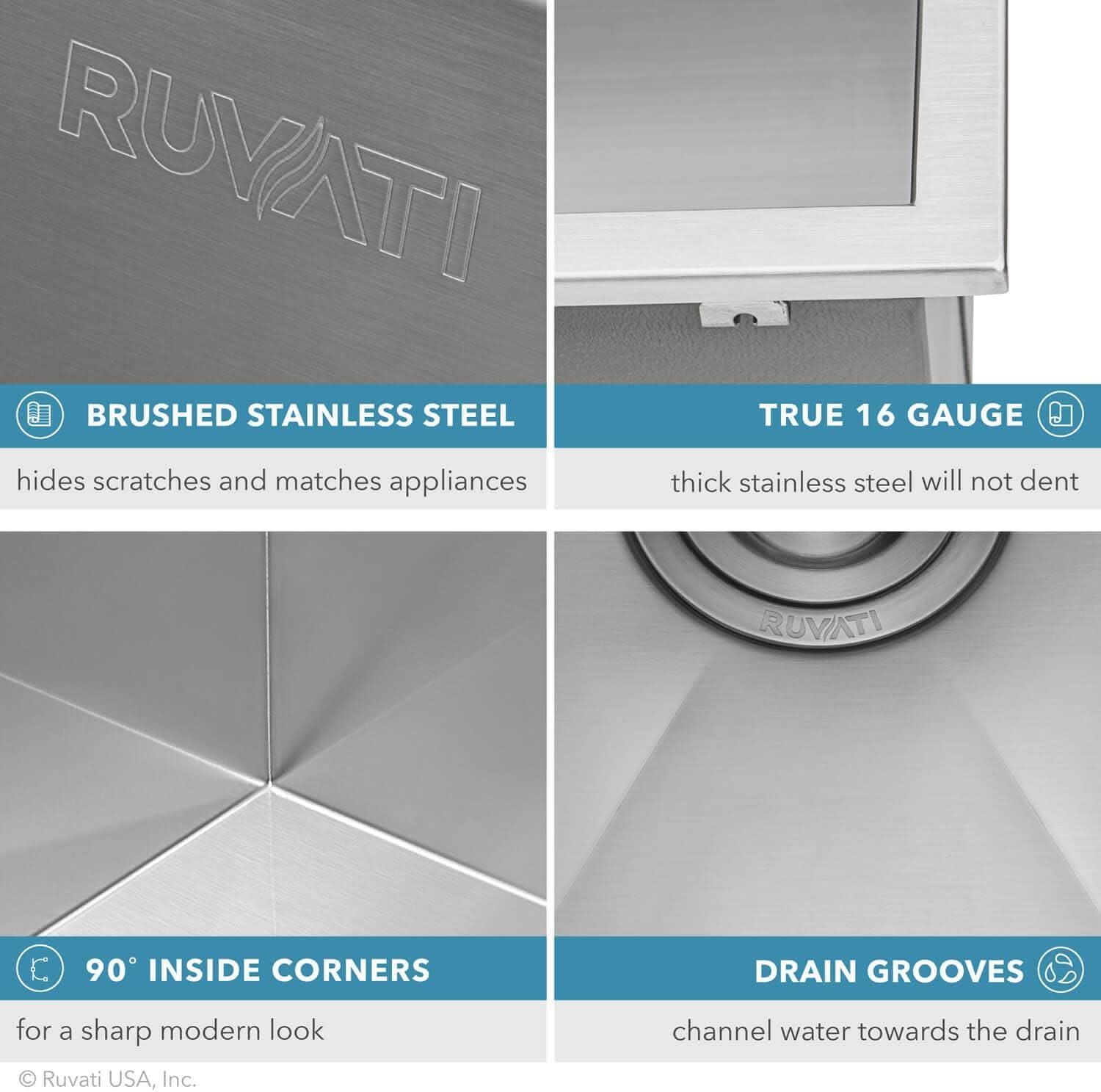 Ruvati Topmount Laundry Utility Sink 25" x 22" x 12" Deep 16 Gauge Stainless Steel