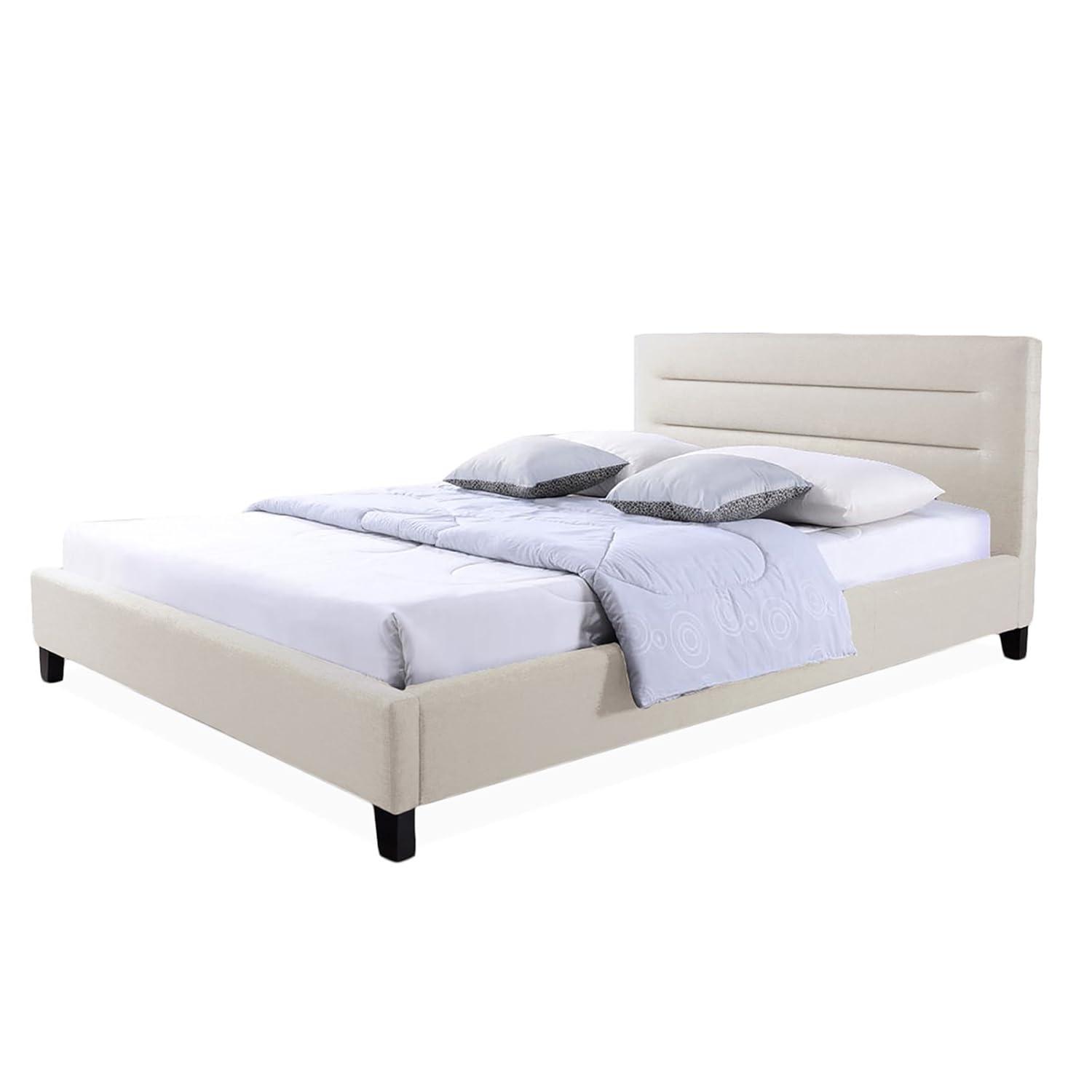 Baxton Studio Hillary Modern and Contemporary Grey Fabric Upholstered Platform Base Bed Frame, multipl sizes