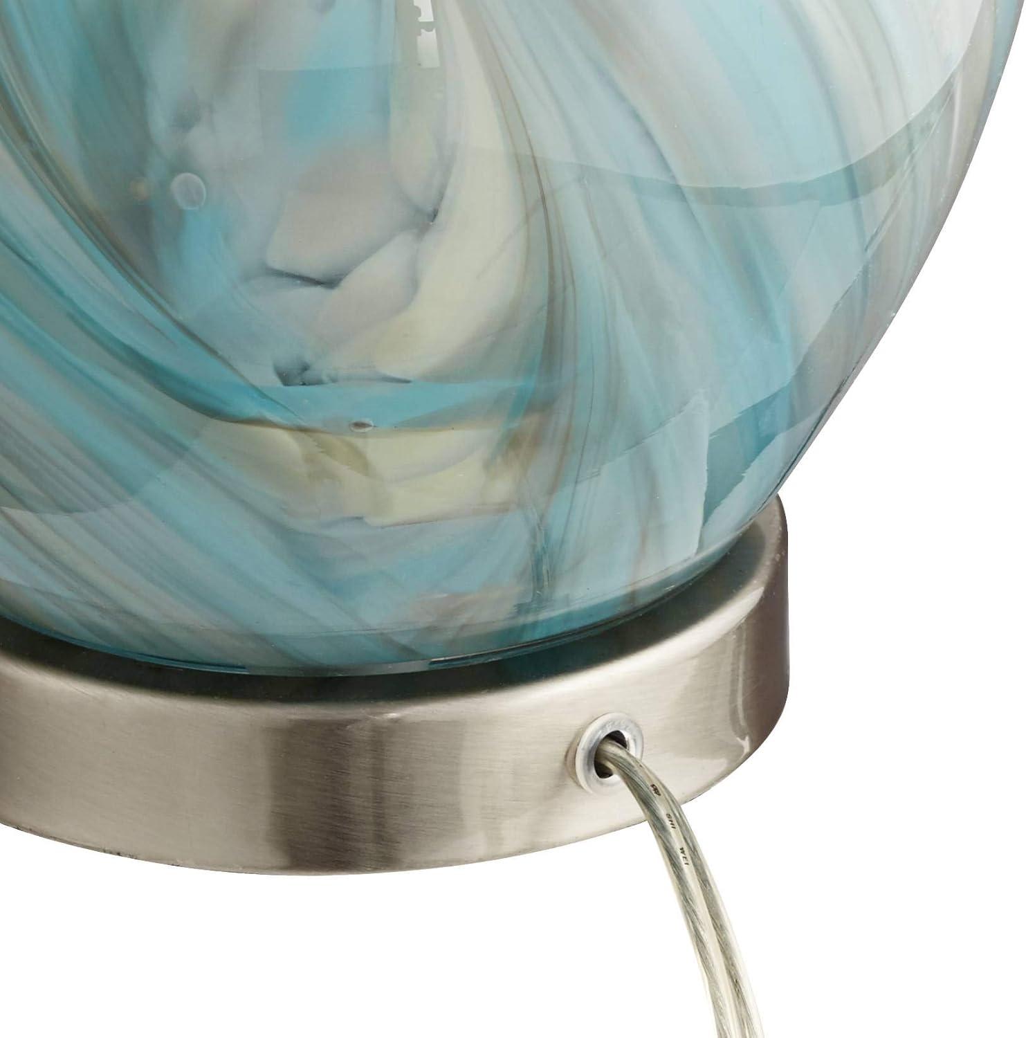 360 Lighting Cirrus Modern Accent Table Lamp 22" High Blue Gray Glazed Art Glass Off White Drum Shade for Bedroom Living Room Bedside Nightstand Kids