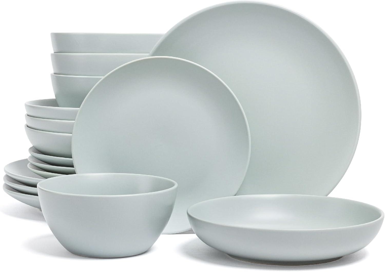 Blue Ceramic 16-Piece Round Dinnerware Set, Service for 4