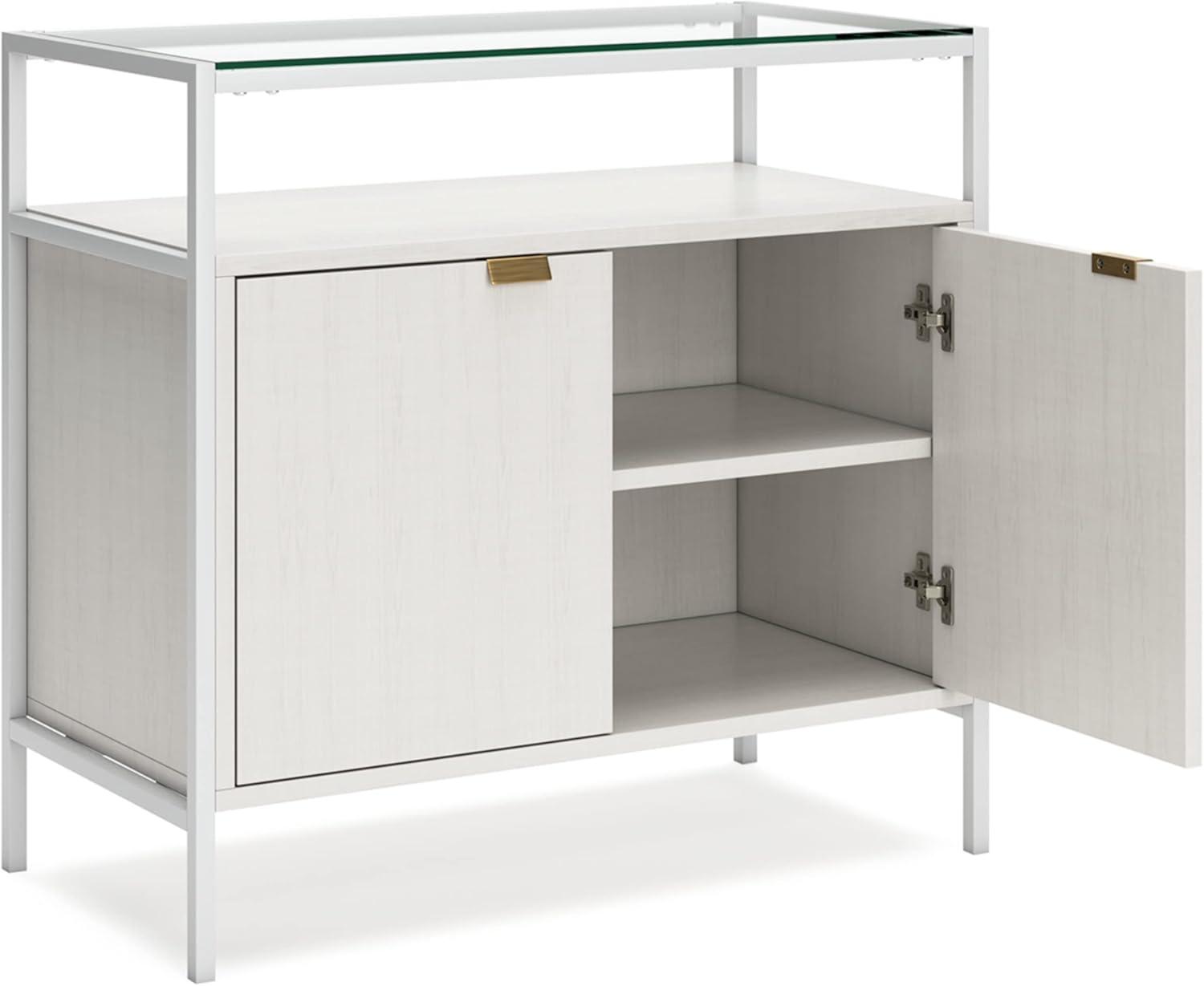 White Modern Accent Cabinet with Glass Top and Doors
