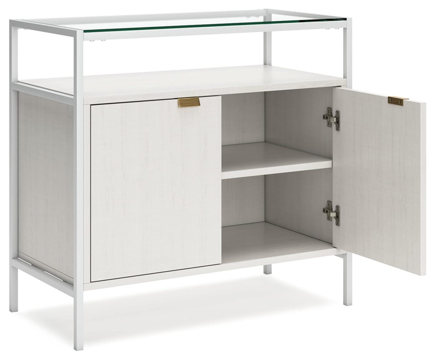 White Modern Accent Cabinet with Glass Top and Doors