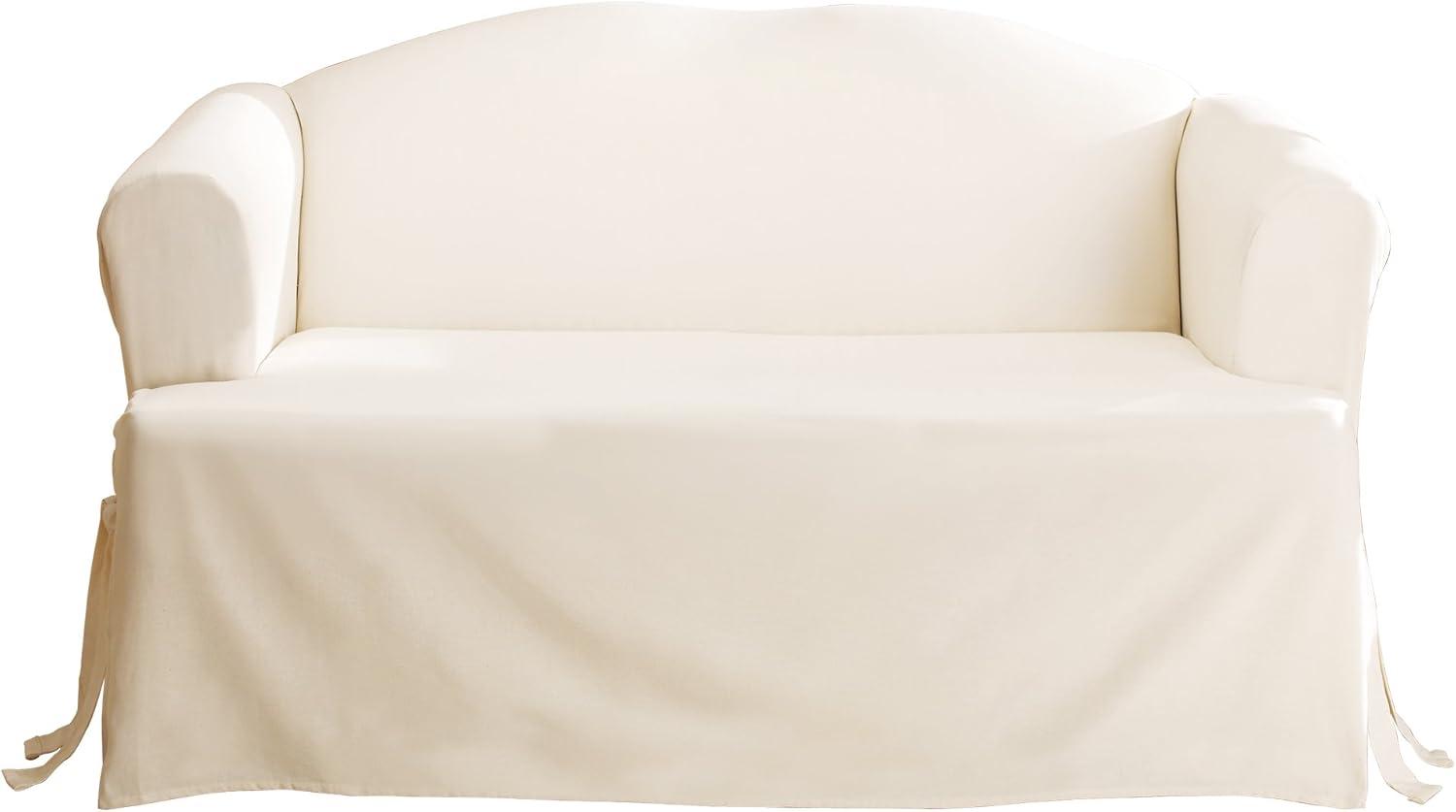 Natural Cotton Duck T-Cushion Loveseat Slipcover