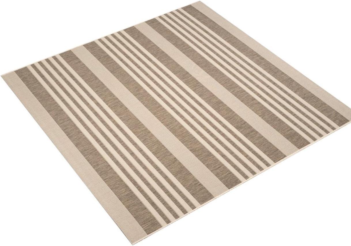 SAFAVIEH Courtyard Caroline Striped Indoor/Outdoor Area Rug, 7'10" x 7'10" Square, Brown/Bone