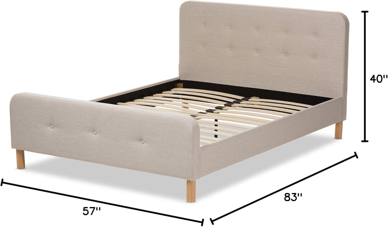 Light Beige Upholstered Full Platform Bed with Tufted Headboard