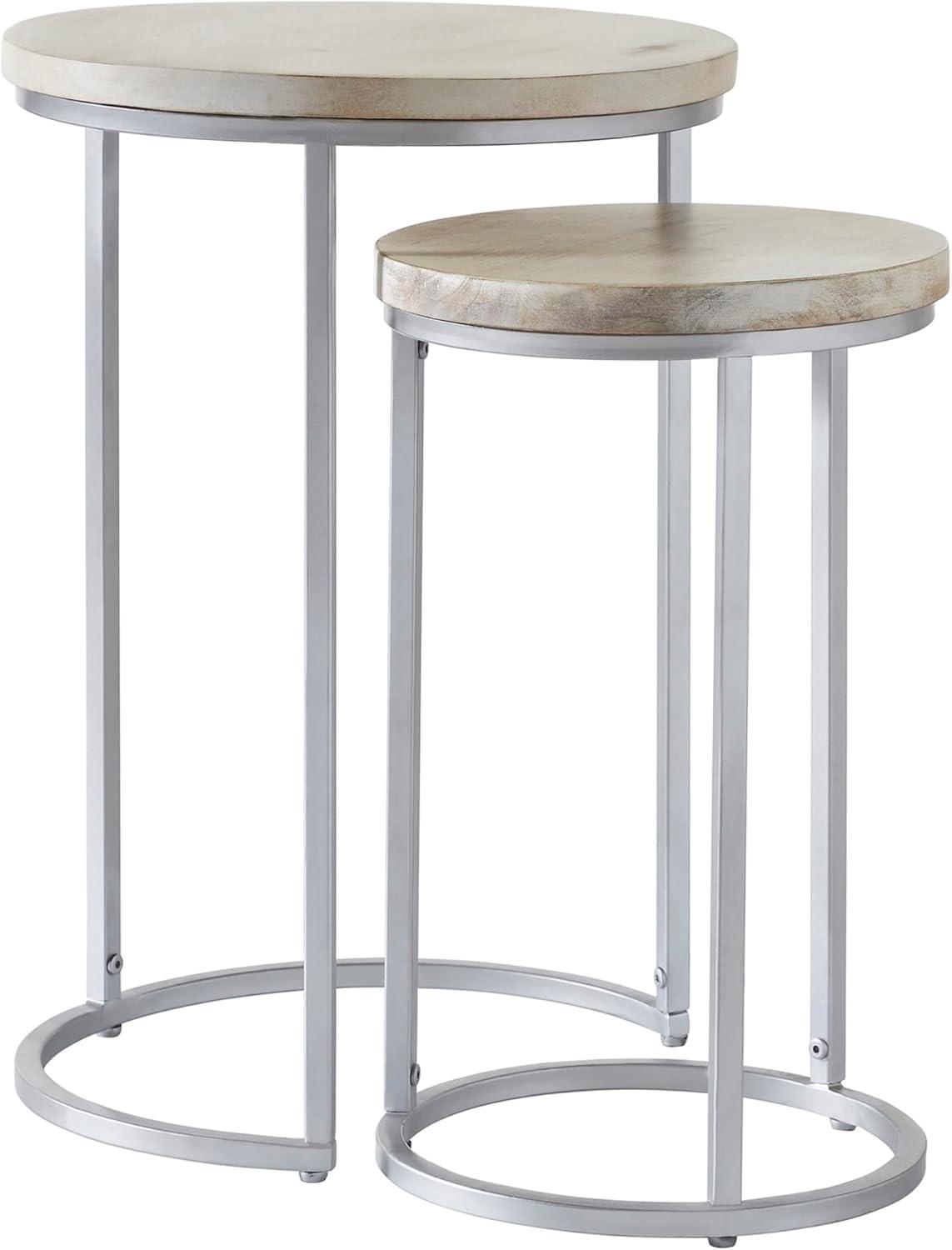 FirsTime & Co. Natural and Silver Isla Nesting End Table 2-Piece Set, Modern, Stained, Round, Wood, 16 x 16 x 24 in