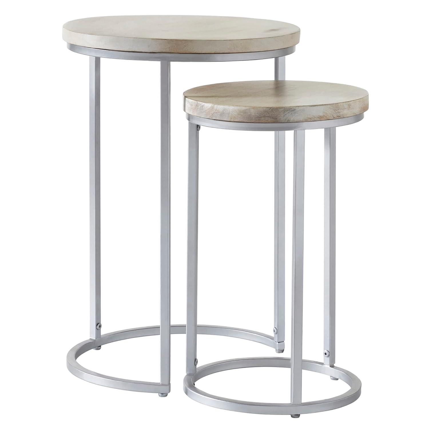 FirsTime & Co. Natural and Silver Isla Nesting End Table 2-Piece Set, Modern, Stained, Round, Wood, 16 x 16 x 24 in