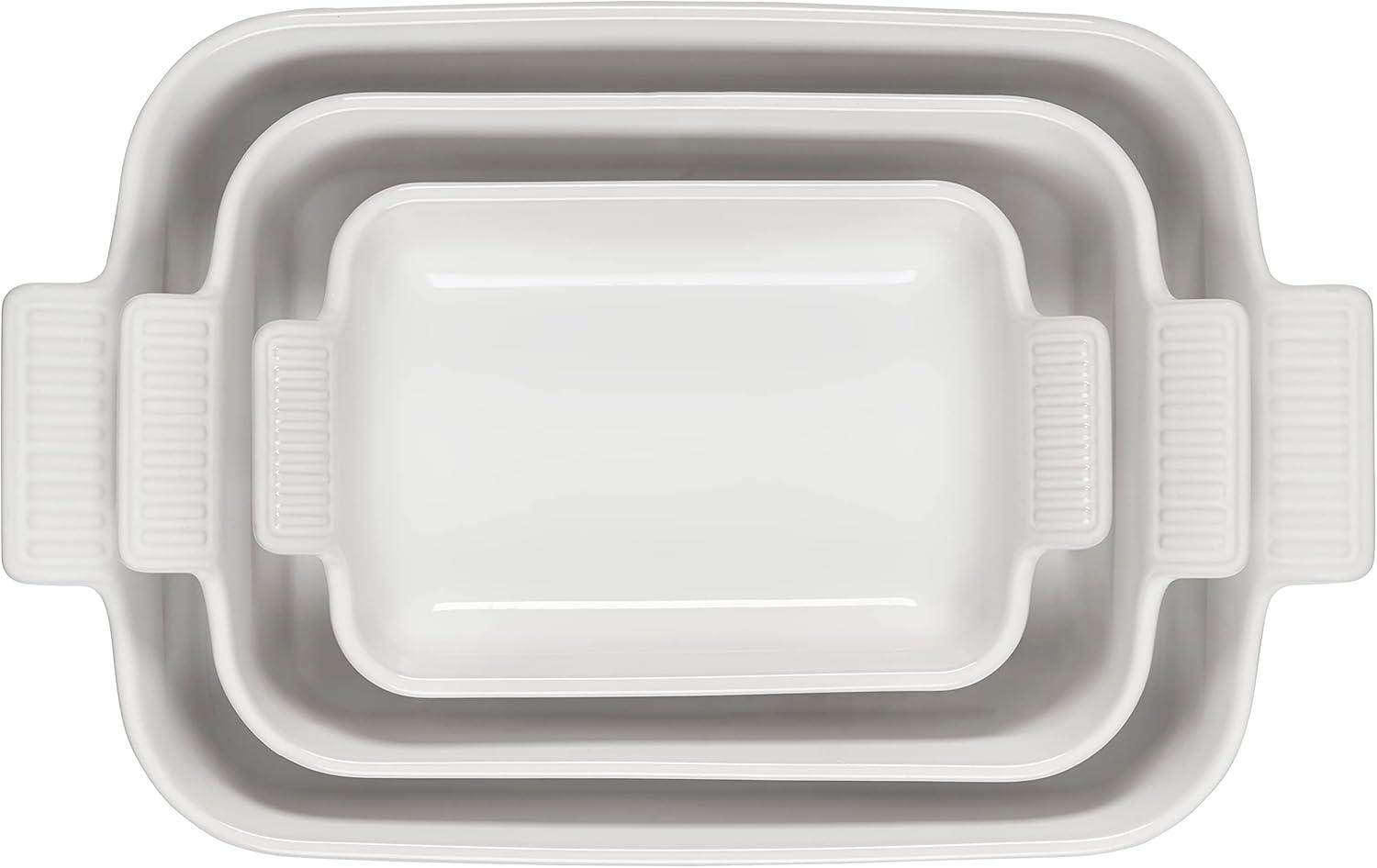 Stoneware Set 3 Rectangular Dishes, White