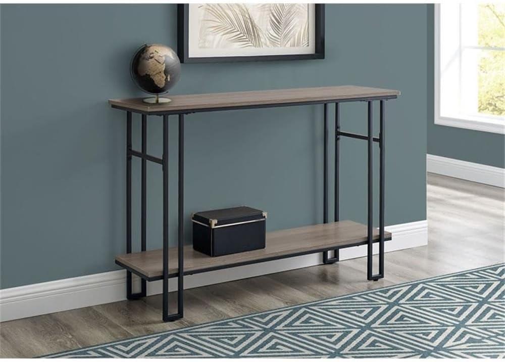 Monarch Specialties Accent Table Console Entryway Narrow Sofa Living Room Bedroom Brown Laminate Black Metal Contemporary Modern
