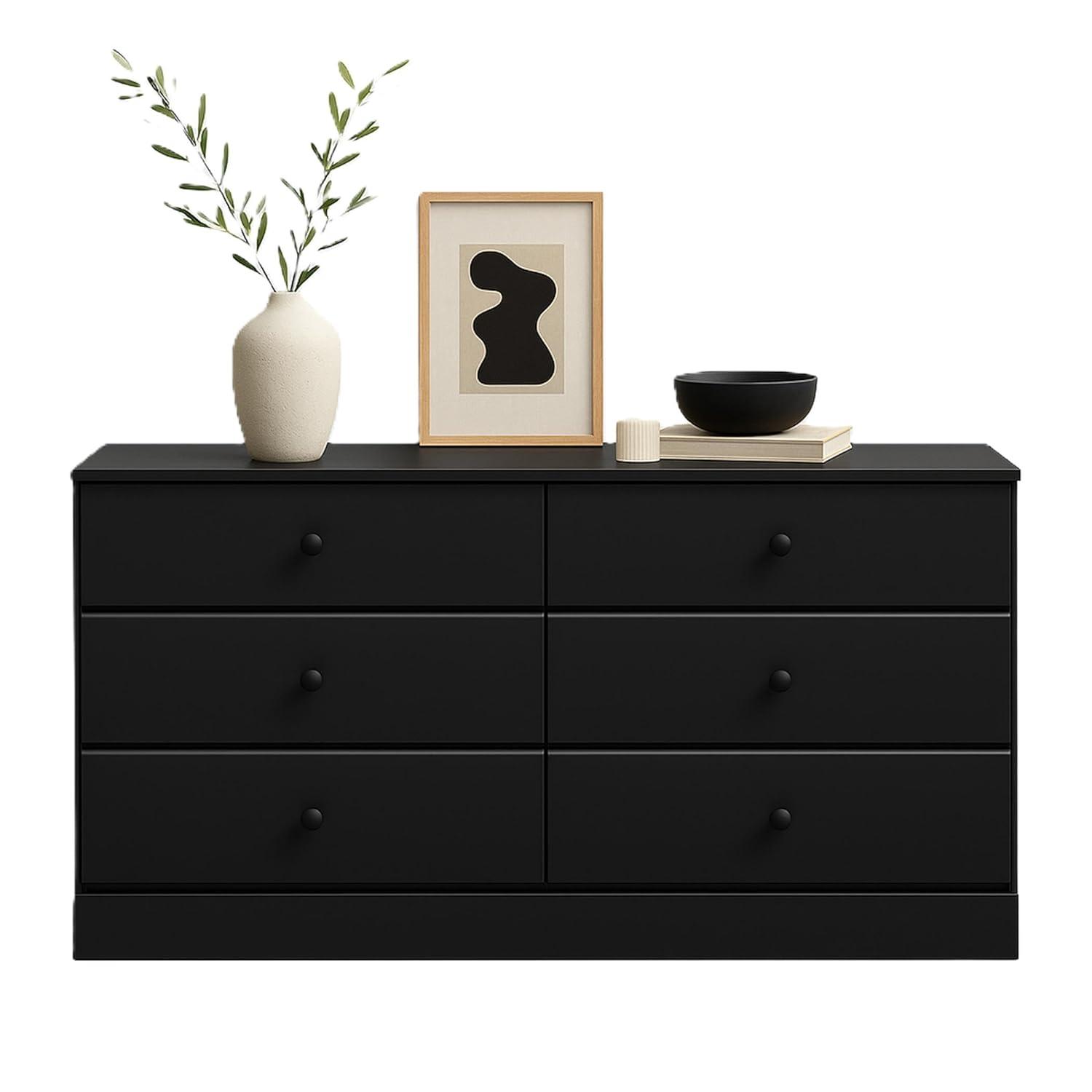 Prepac Astrid 6 Drawer Dresser Black: Laminated Wood Composite, Metal Hardware, Safety Stops