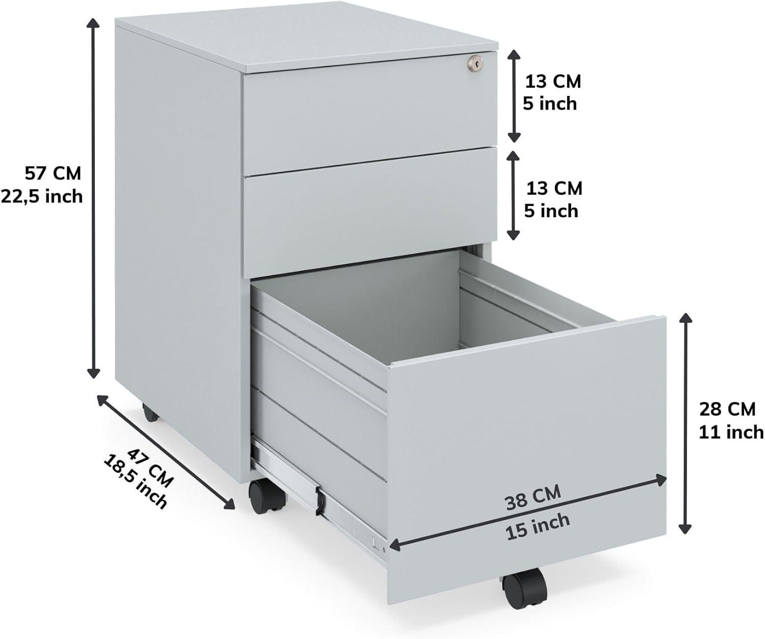 Gray 3-Drawer Mobile Lockable Vertical File Cabinet