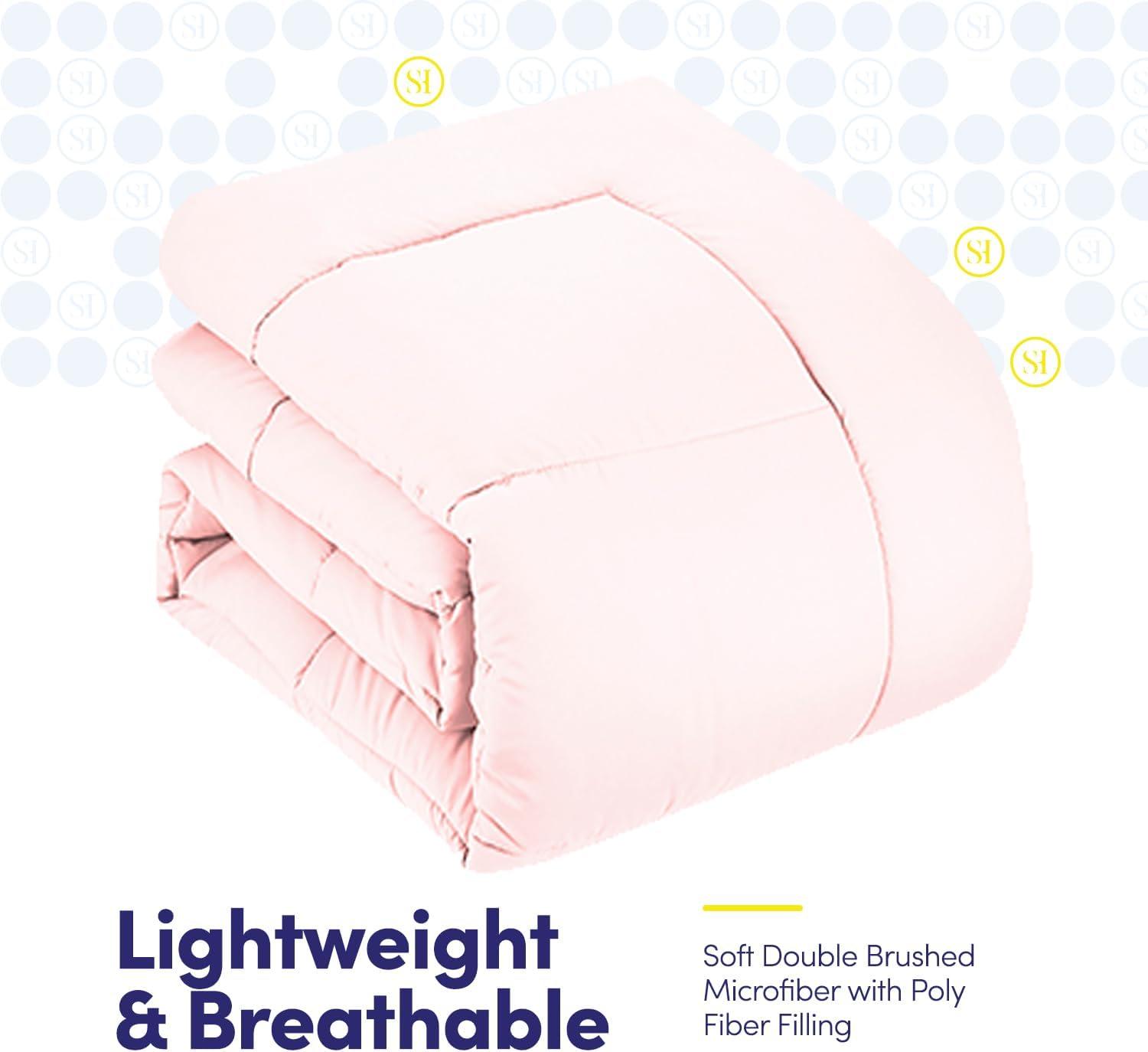 Sweet Home Collection 7 Piece Comforter Set Bag Solid Color All Season Soft Down Alternative Blanket & Luxurious Microfiber Bed Sheets, Pale Pink, Full