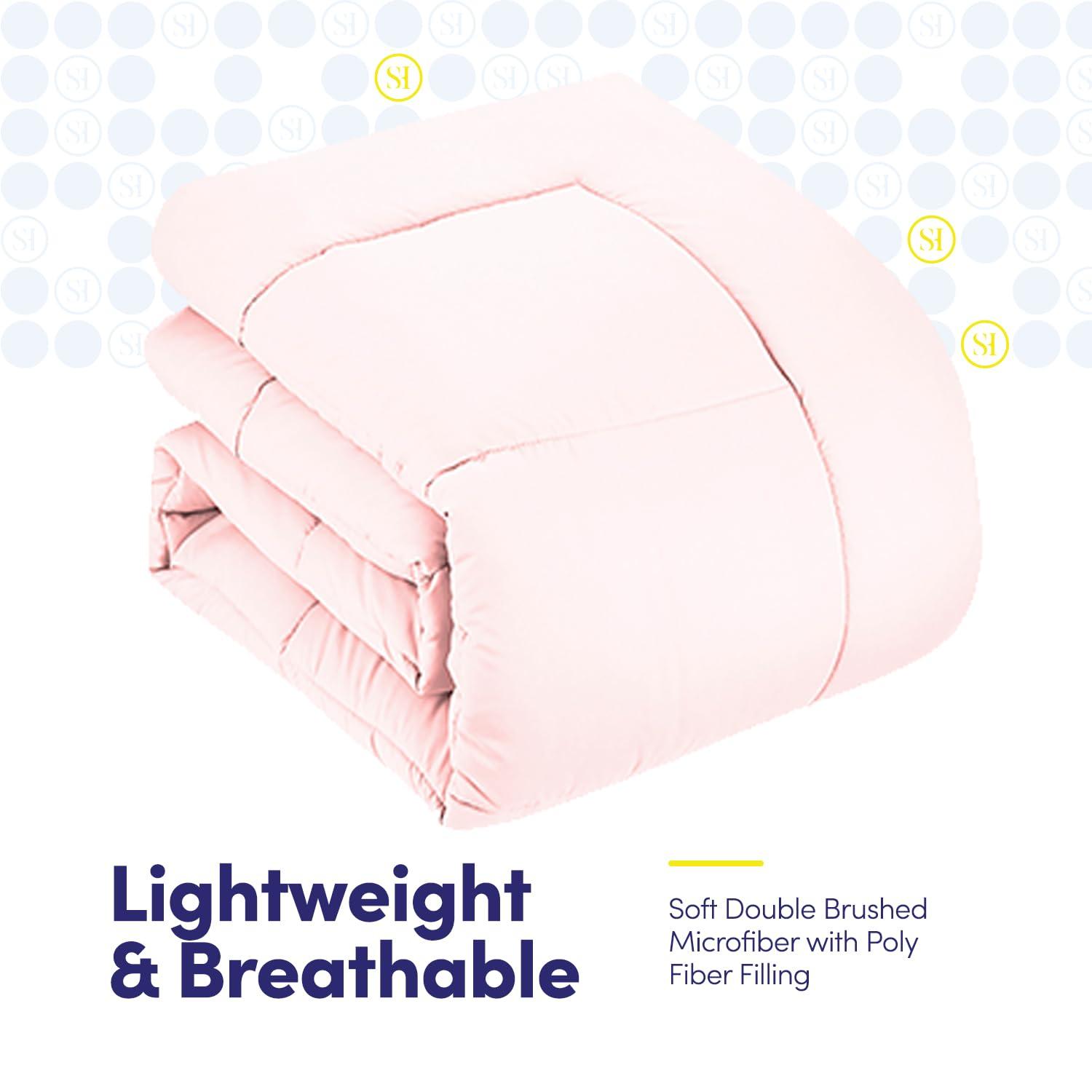 Sweet Home Collection 5 Piece Comforter Set Bag Solid Color All Season Soft Down Alternative Blanket & Luxurious Microfiber Bed Sheets, Pale Pink, Twin