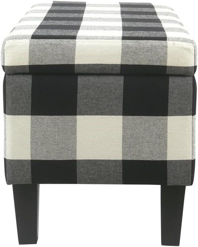 Large Decorative Storage Bench Black Plaid - HomePop: Upholstered Ottoman for Bedroom & Entryway