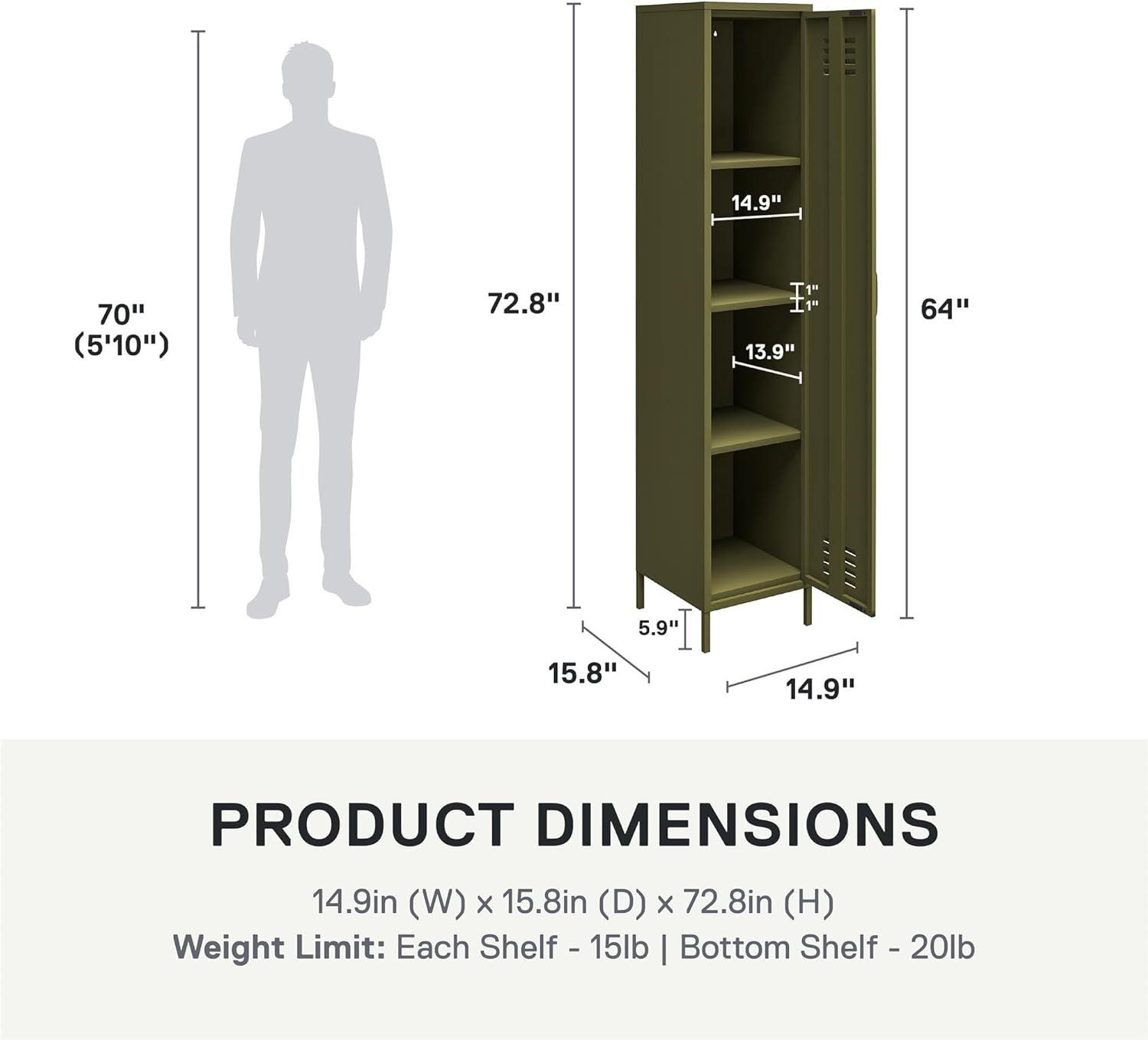 RealRooms Shadwick Single Metal Locker Storage Cabinet