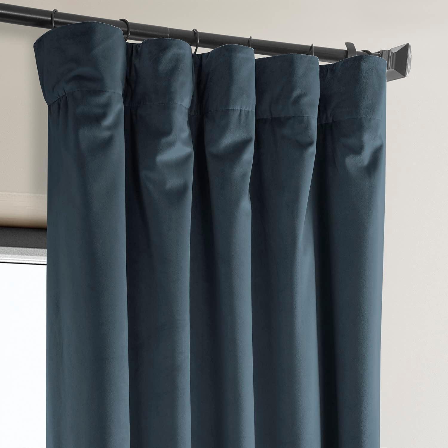 London Blue Plush Velvet Curtain (1 Panel), London Blue, 50W X 108L