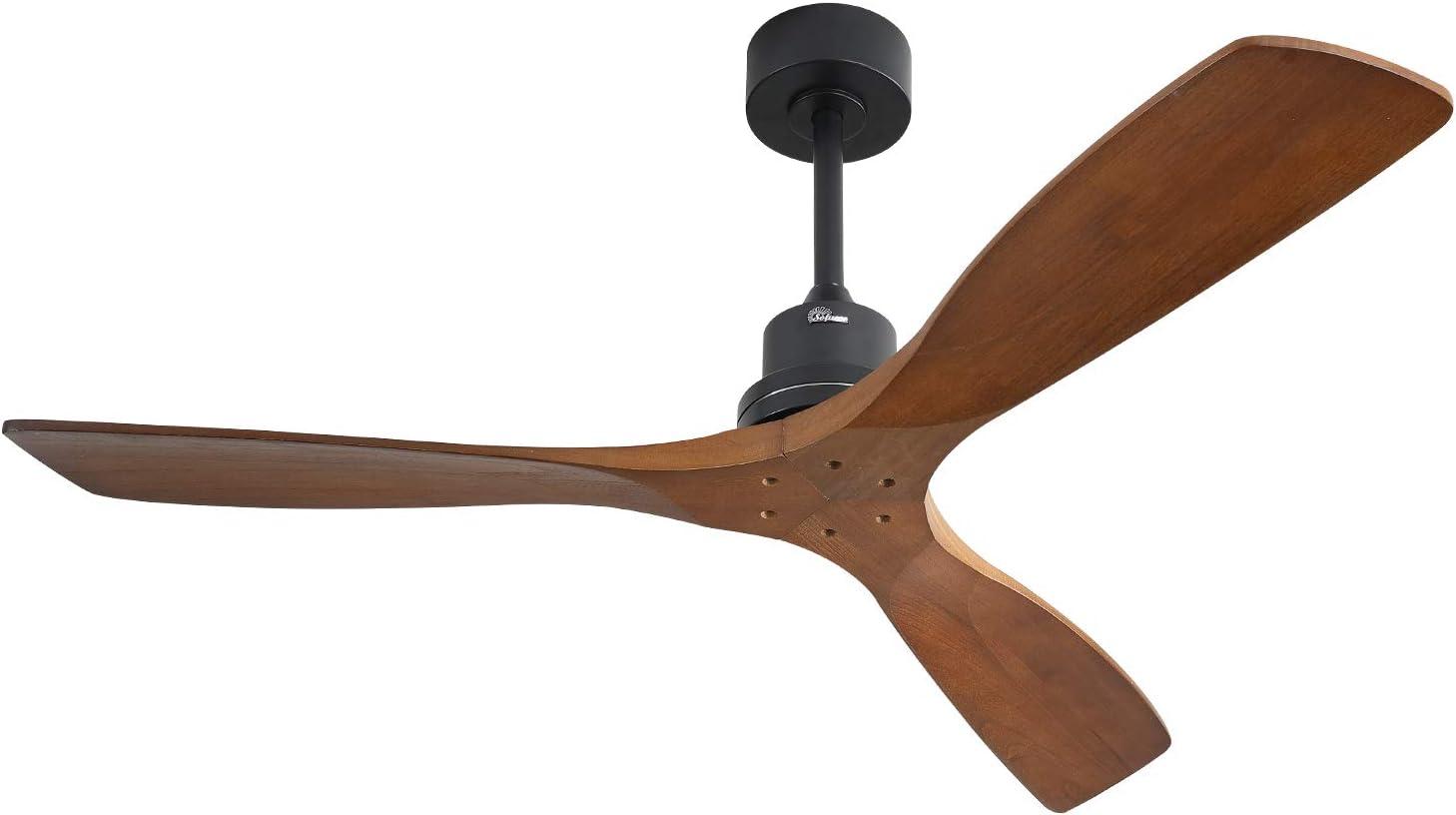 52'' Black Ceiling Fan with Walnut Wood Blades and Remote