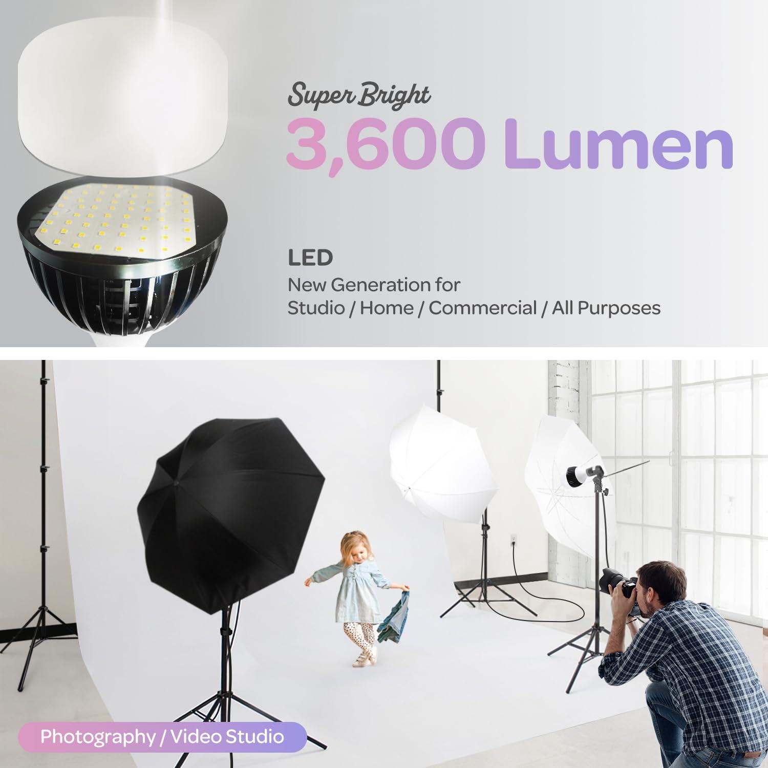 LimoStudio (LED Super Bright) 1200W Output Photo Studio Umbrella Continuous Lighting Kit, 6500K Neutral Day Light, 10800 Lumen, CRI>95, White Soft Umbrella Diffuser & Black, Silver Reflector, LMS103