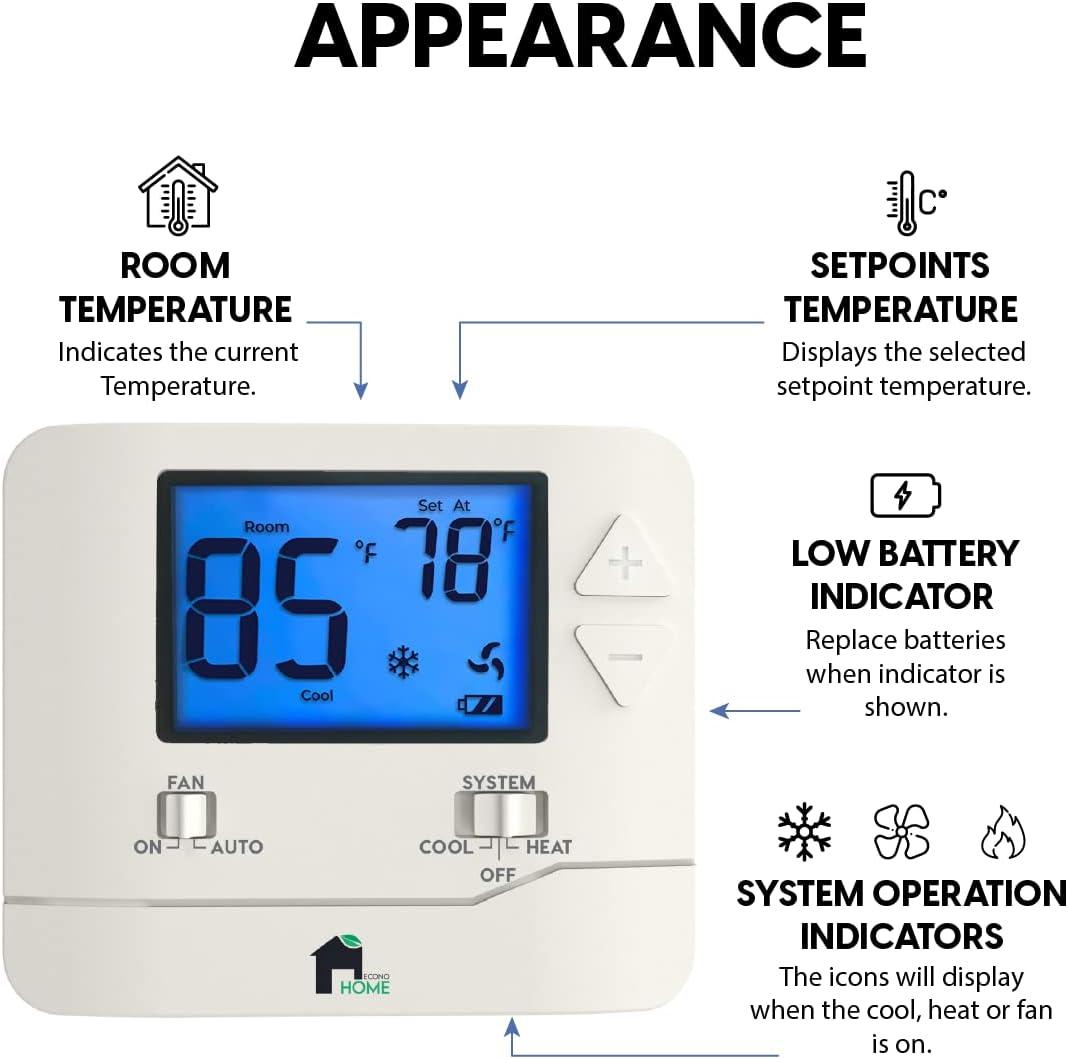 EconoHome ME EH Thermostat EH701 Square White Digital Screen Thermostat