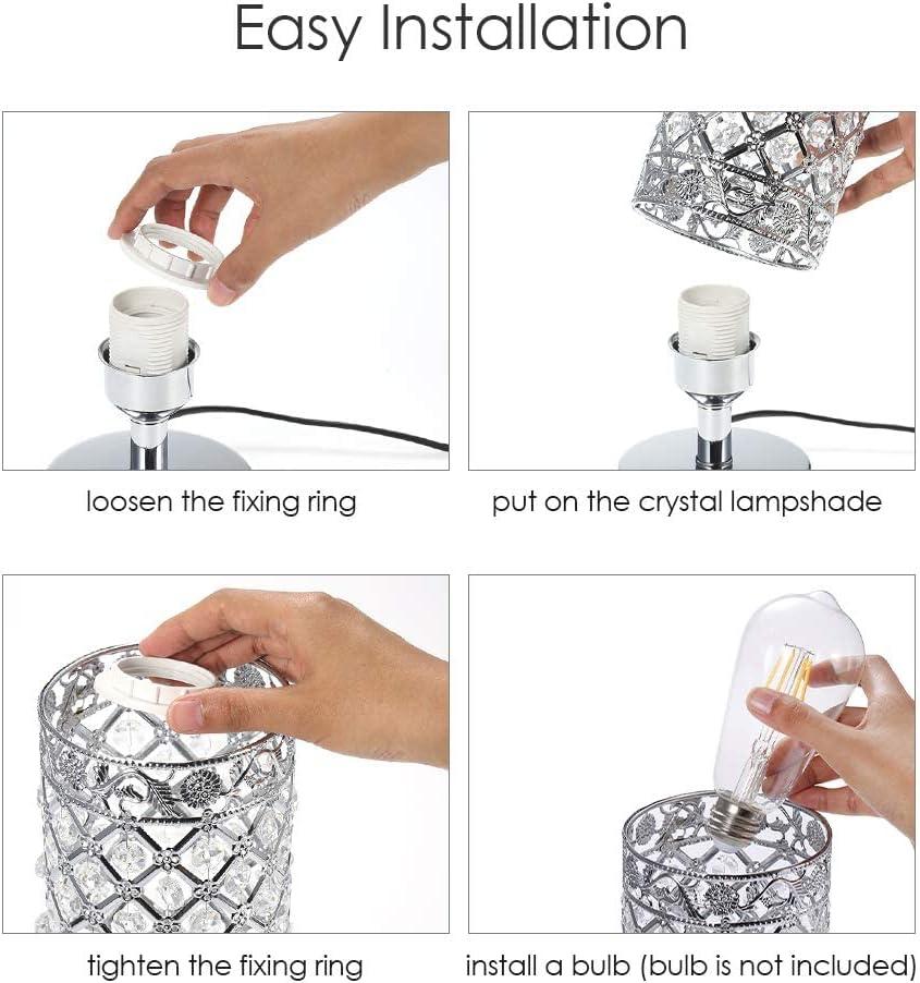 Crystal Table Lamp Set of 2, Bedside Nightstand Lamps with 2 USB Charging Ports, Silver Crystal Desk Lamp for Bedroom Living Room