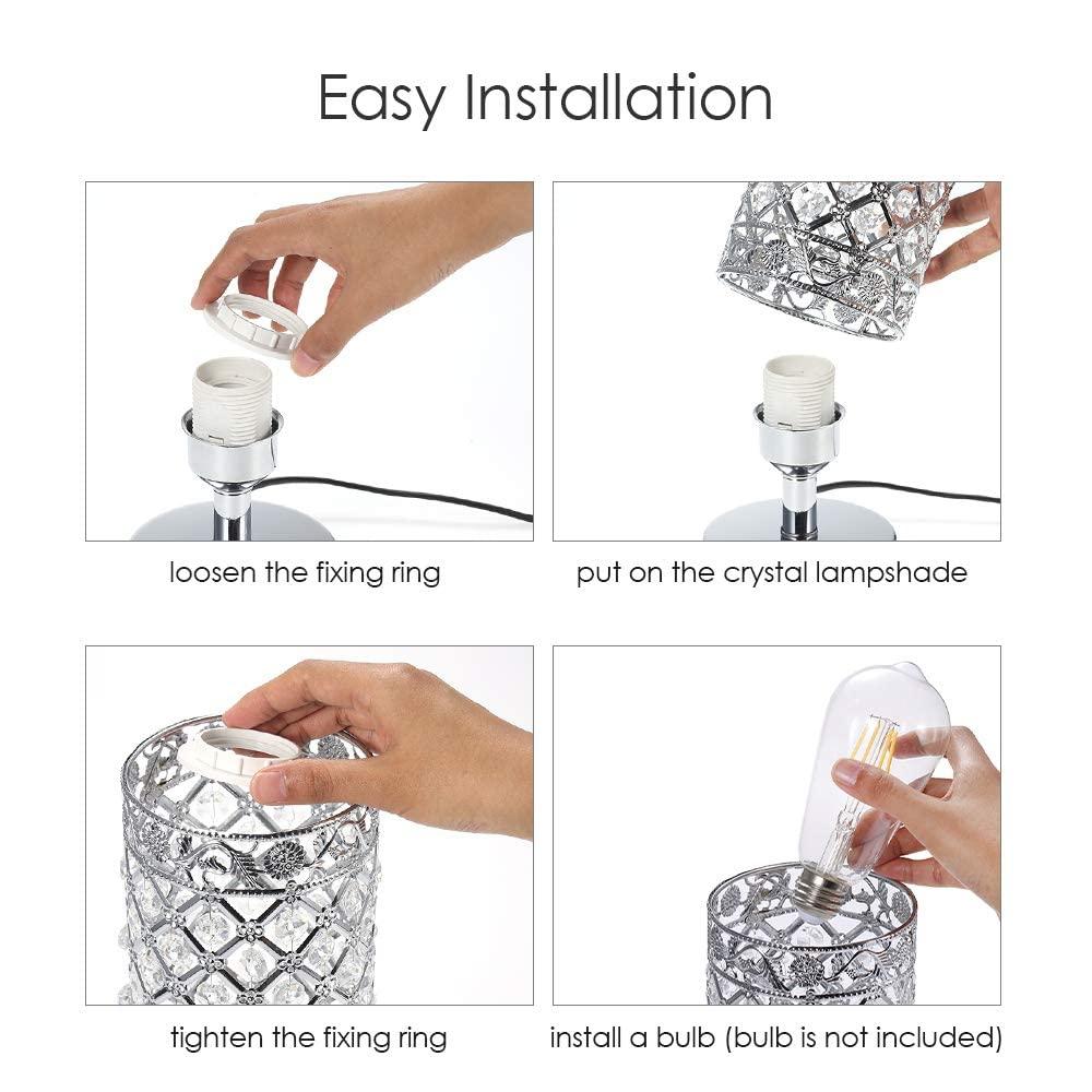 Crystal Table Lamp Set of 2, Bedside Nightstand Lamps with 2 USB Charging Ports, Silver Crystal Desk Lamp for Bedroom Living Room