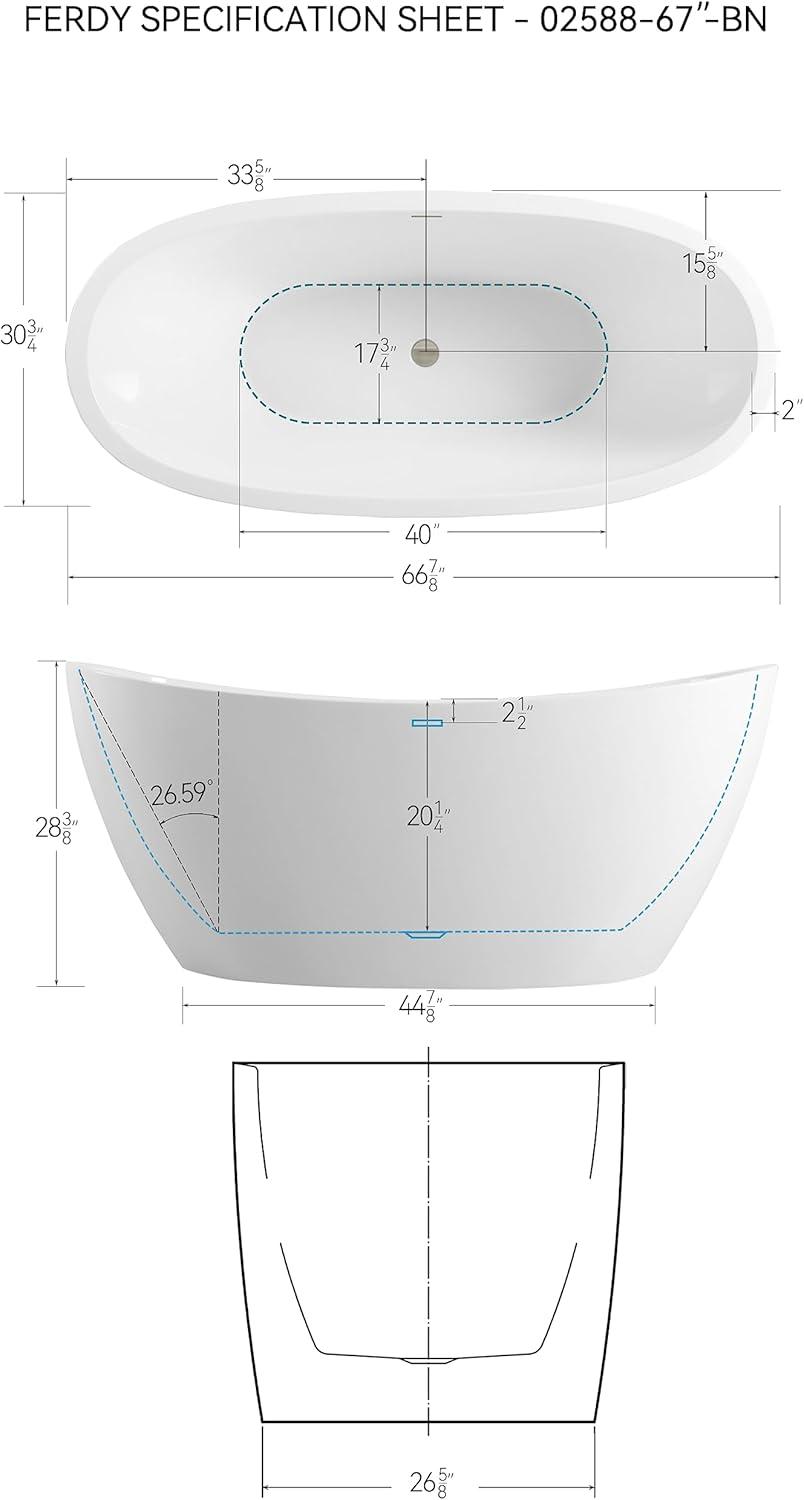 Naha Freestanding Soaking Acrylic Bathtub with Drain