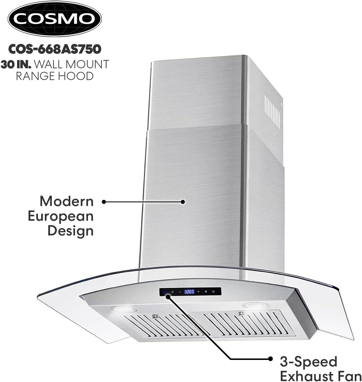 Cosmo 30 in. Ducted Wall Mount Range Hood in Stainless Steel with Touch Controls, LED Lighting and Permanent Filters