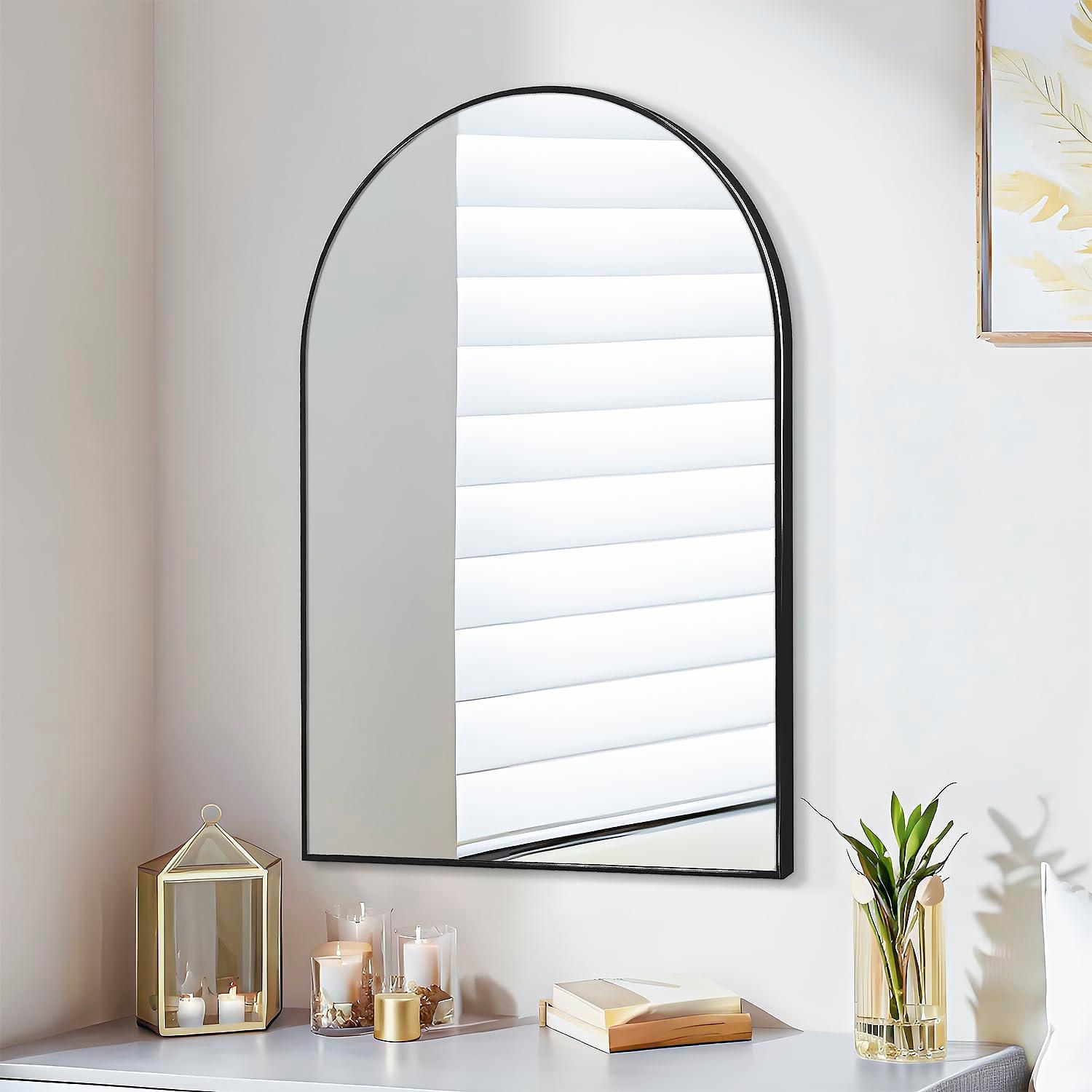 Luxhomez 36" x 24" Arch Wall Mirror for Vanity/ Bathroom, Metal Bathroom Mirror with Waterproof Aluminum Alloy Frame, Gold
