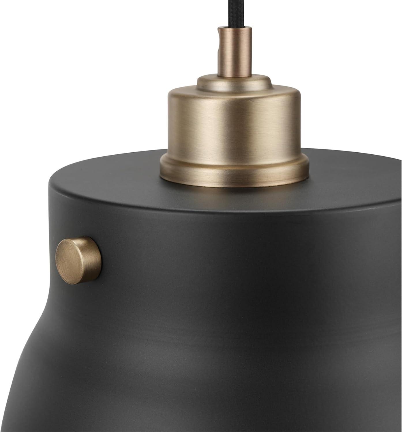 Matte Black Mini Pendant Light with Brass Accents