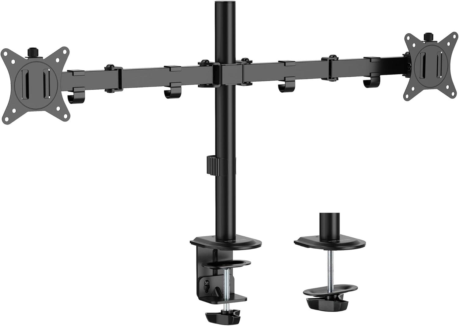 Mount-It! Dual Monitor Desk Mount, Dual Monitor Arm Fits 2 Monitors max. 32" / 19.8 Lbs., Full Motion Adjustment Monitor Mount with C-Clamp, Black