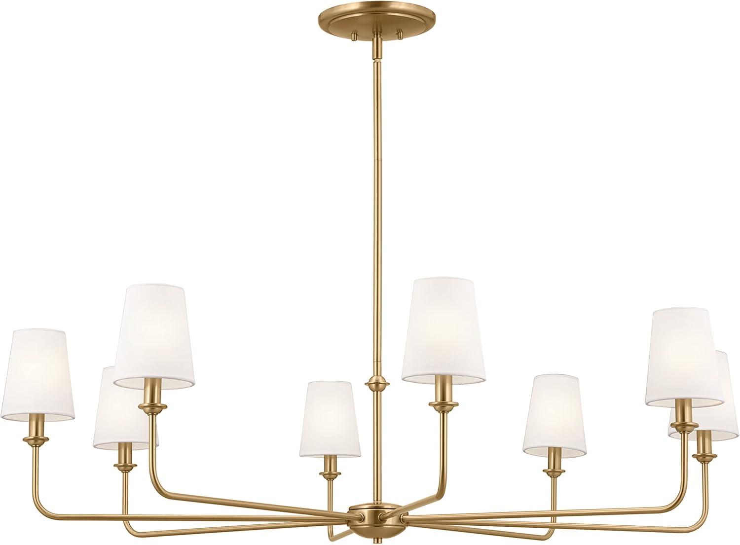 Brushed Natural Brass 8-Light Chandelier with White Linen Shades