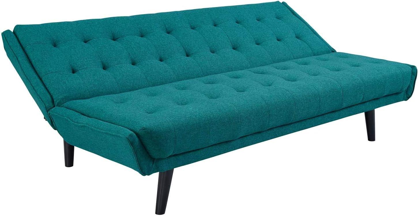 Modway Glance Tufted Convertible Fabric & Wood Sofa Bed in Azure and Black