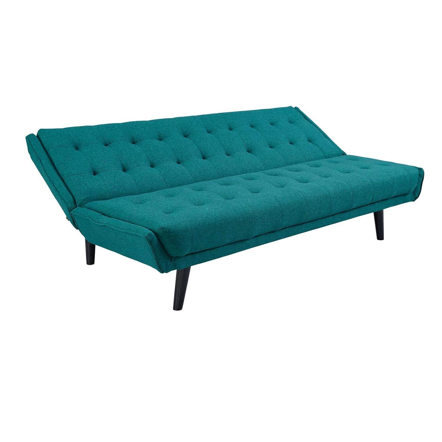Modway Glance Tufted Convertible Fabric & Wood Sofa Bed in Azure and Black
