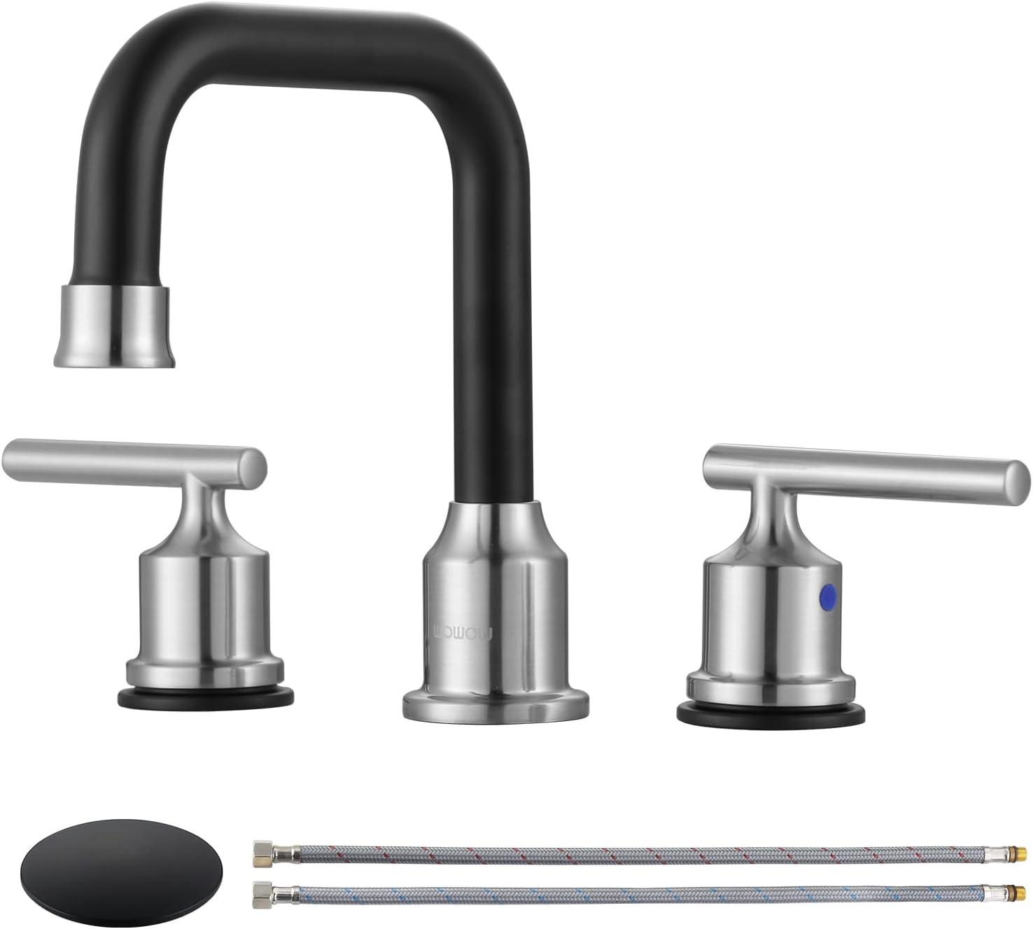 Matte Black Stainless Steel Double Handle Widespread Bathroom Faucet