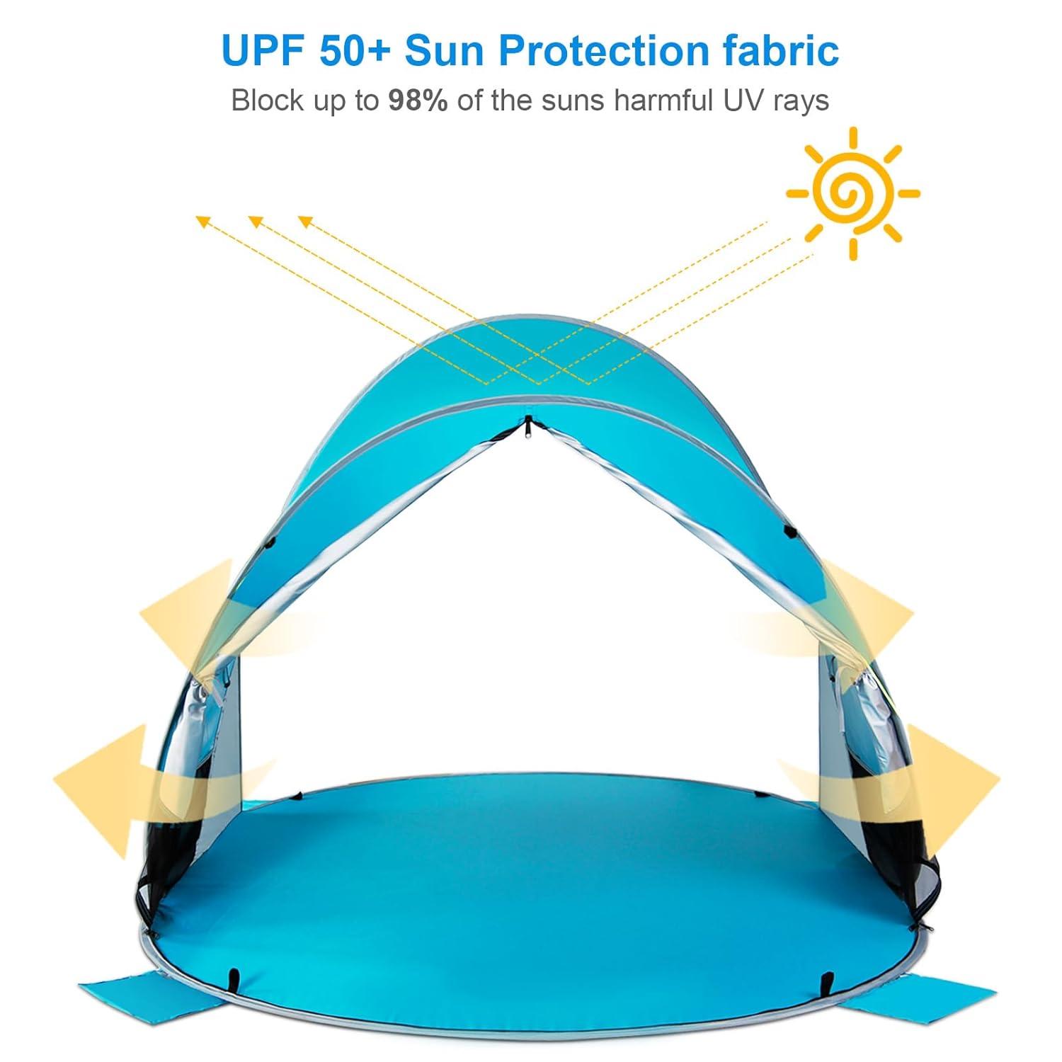 WolfWise UPF 50+ Easy Pop Up 3 Person Beach Tent Sport Umbrella Instant Sun Shelter Tent Sun Shade Canopy