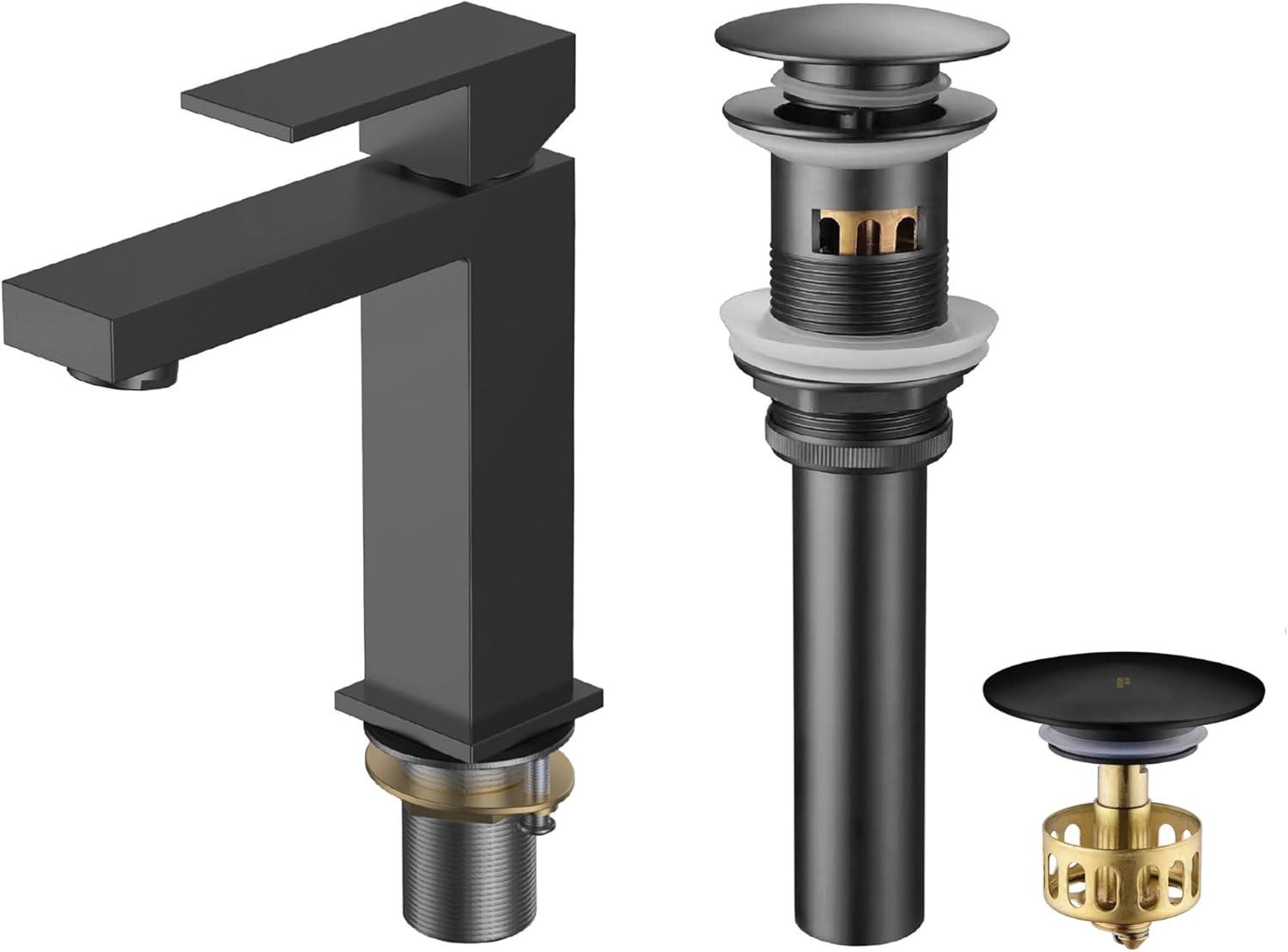 Single Hole Bathroom Faucet with Pop-up Drain and Strainer Basket
